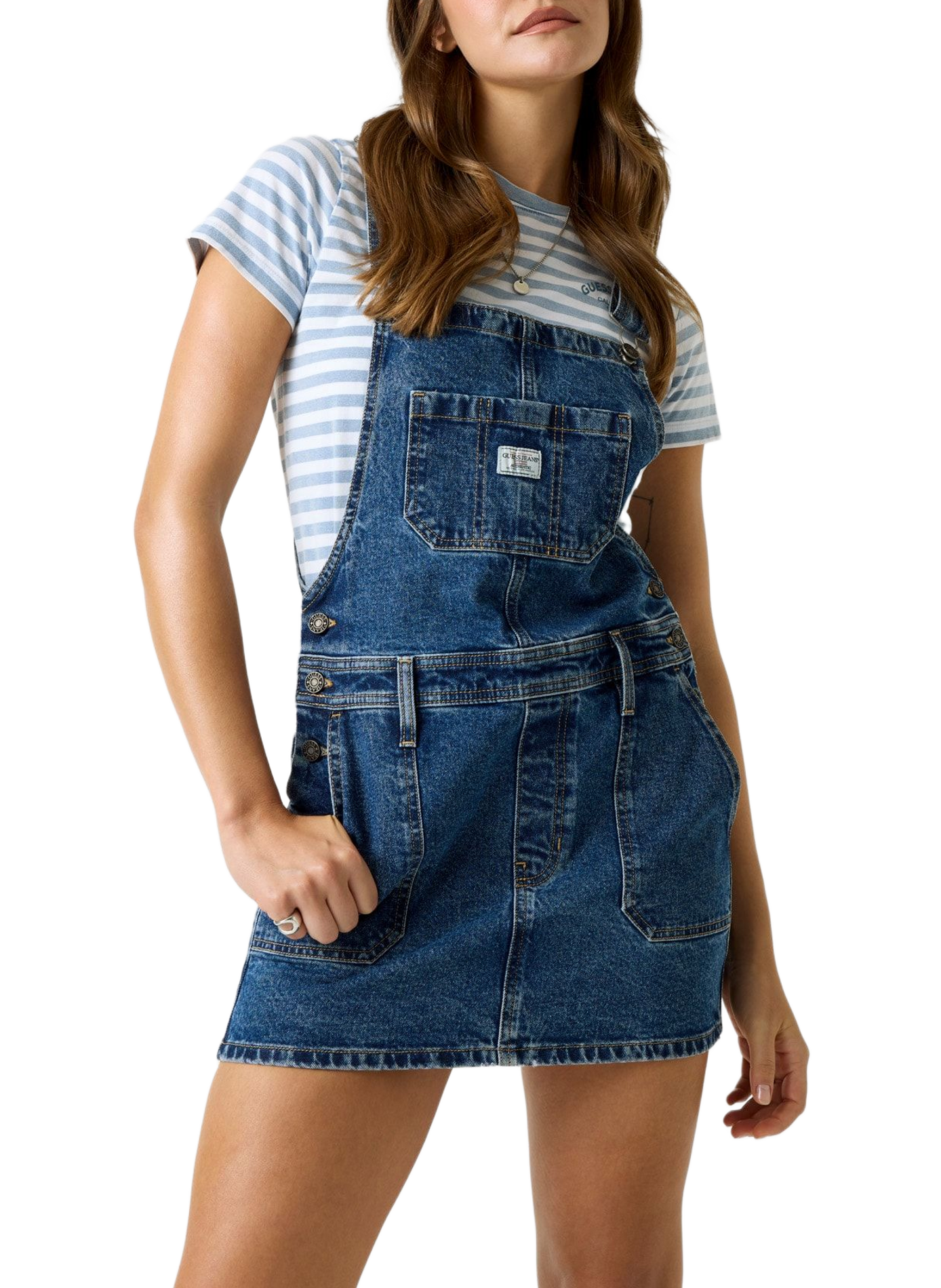 Short cotton blend overall dress GUESS Blue