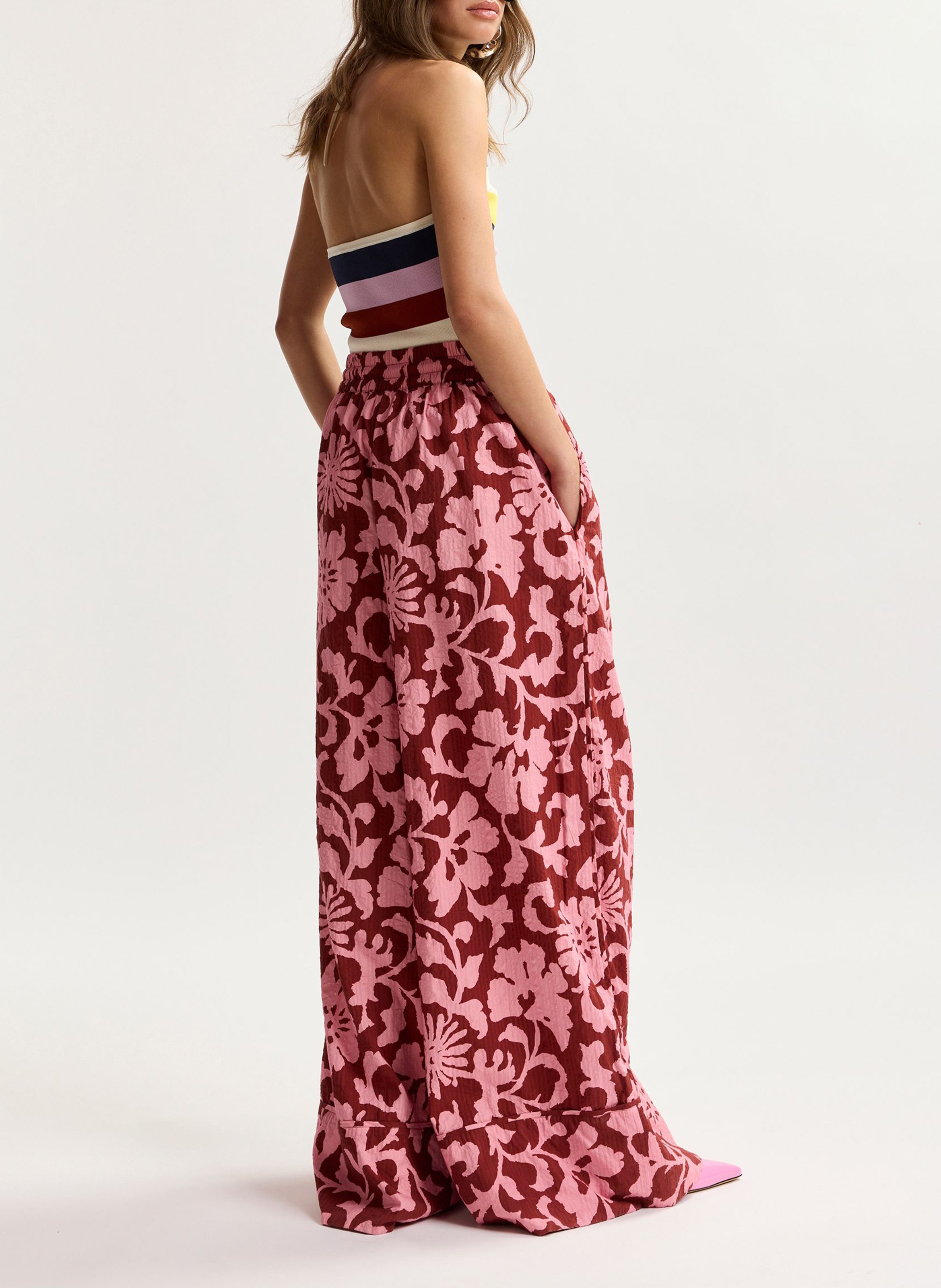 Pantalon taille haute large imprimé jomery ESSENTIEL ANTWERP Rouge