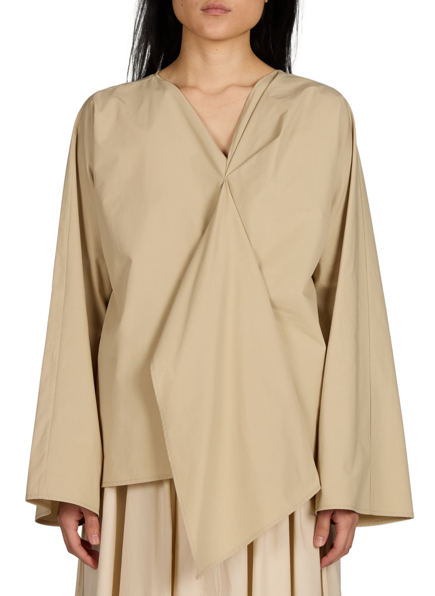 Oversized top with long sleeves in blended cotton and linen VIKTORIA CHAN Beige