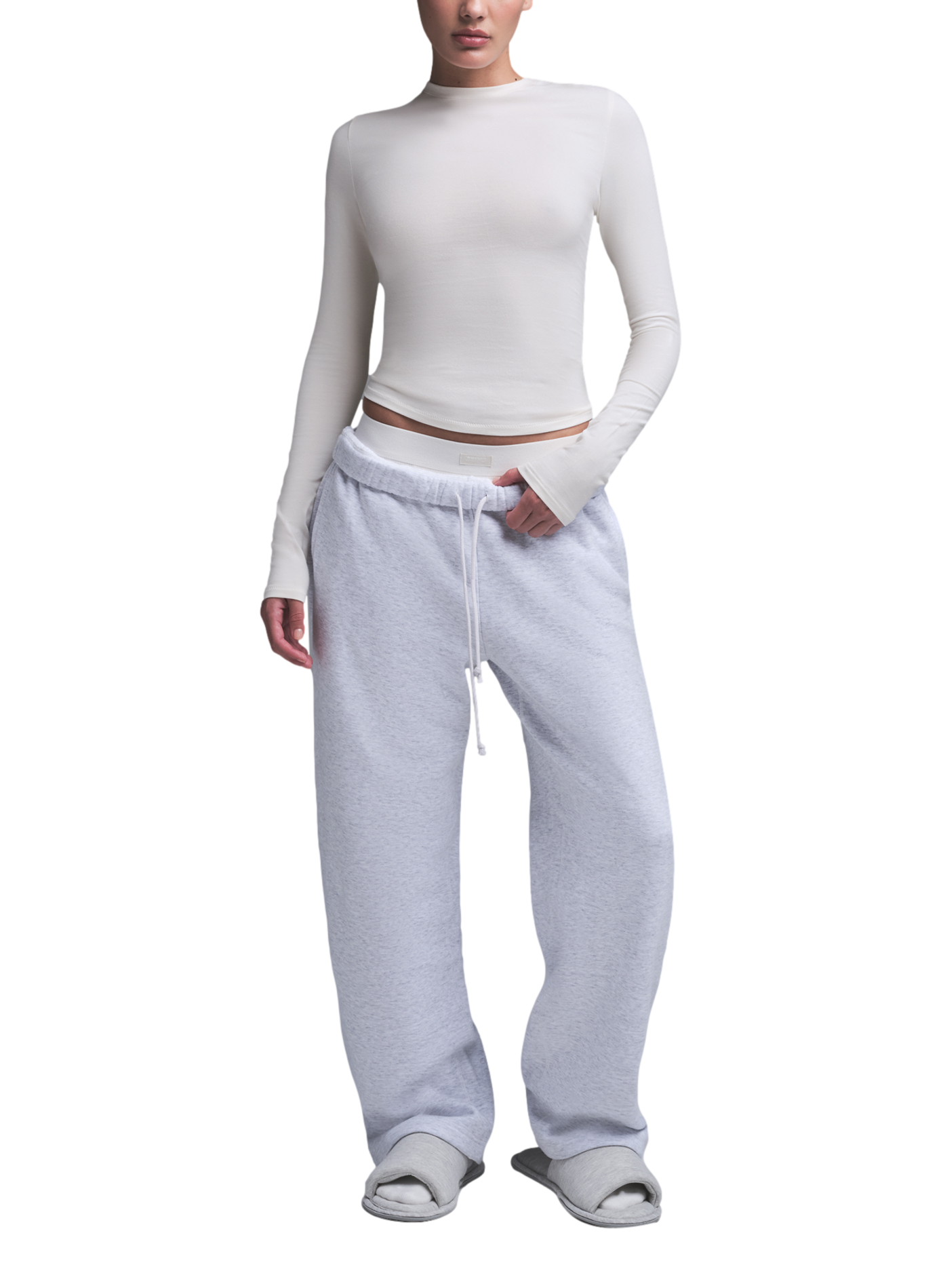Long-sleeved round neck T-shirt in blended cotton SKIMS White