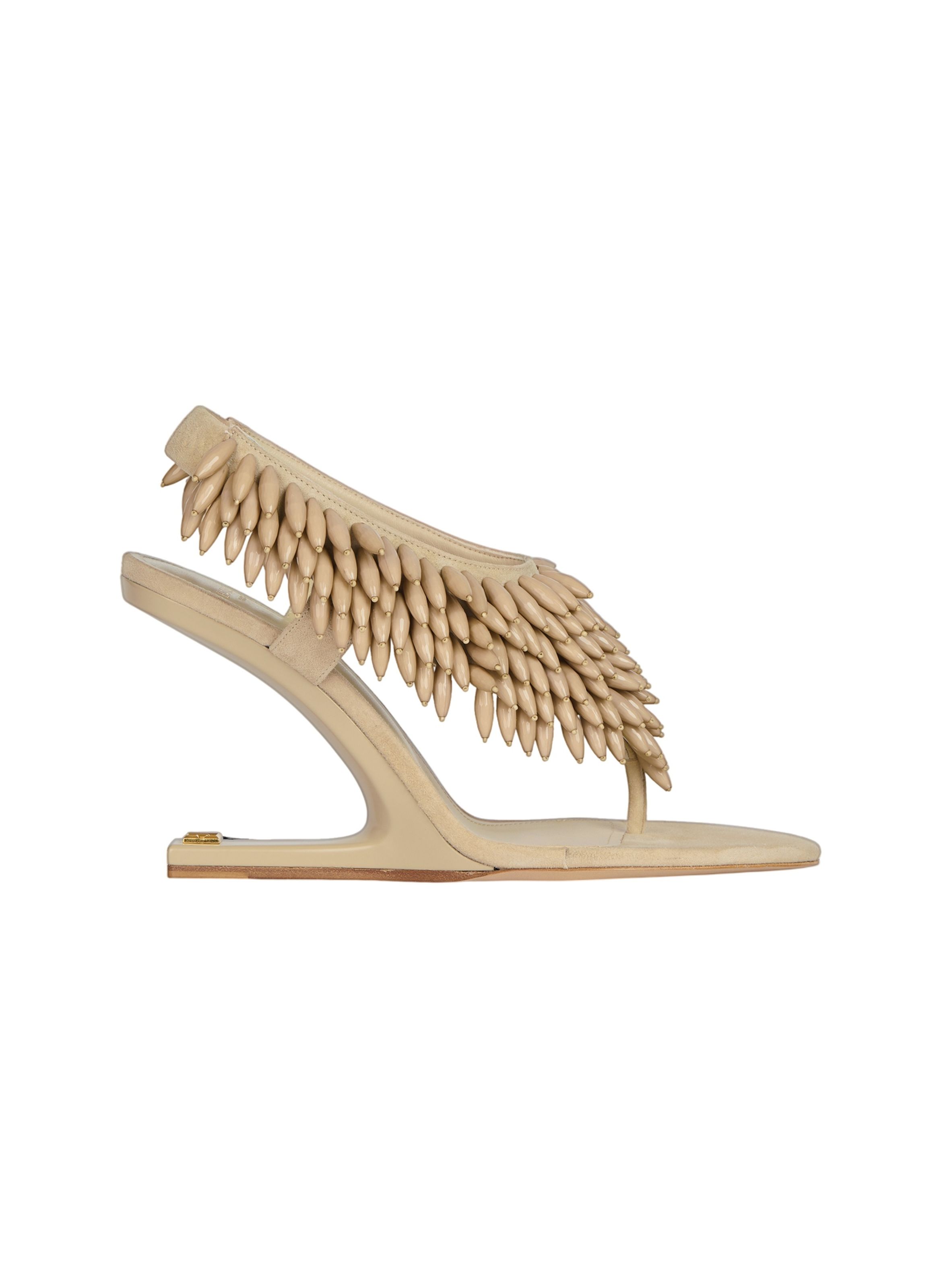 Sandales no wedge en cuir suédé et perles BALMAIN Beige