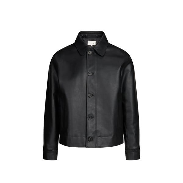 Blouson droit boutonné en cuir Blouson droit boutonné en cuir