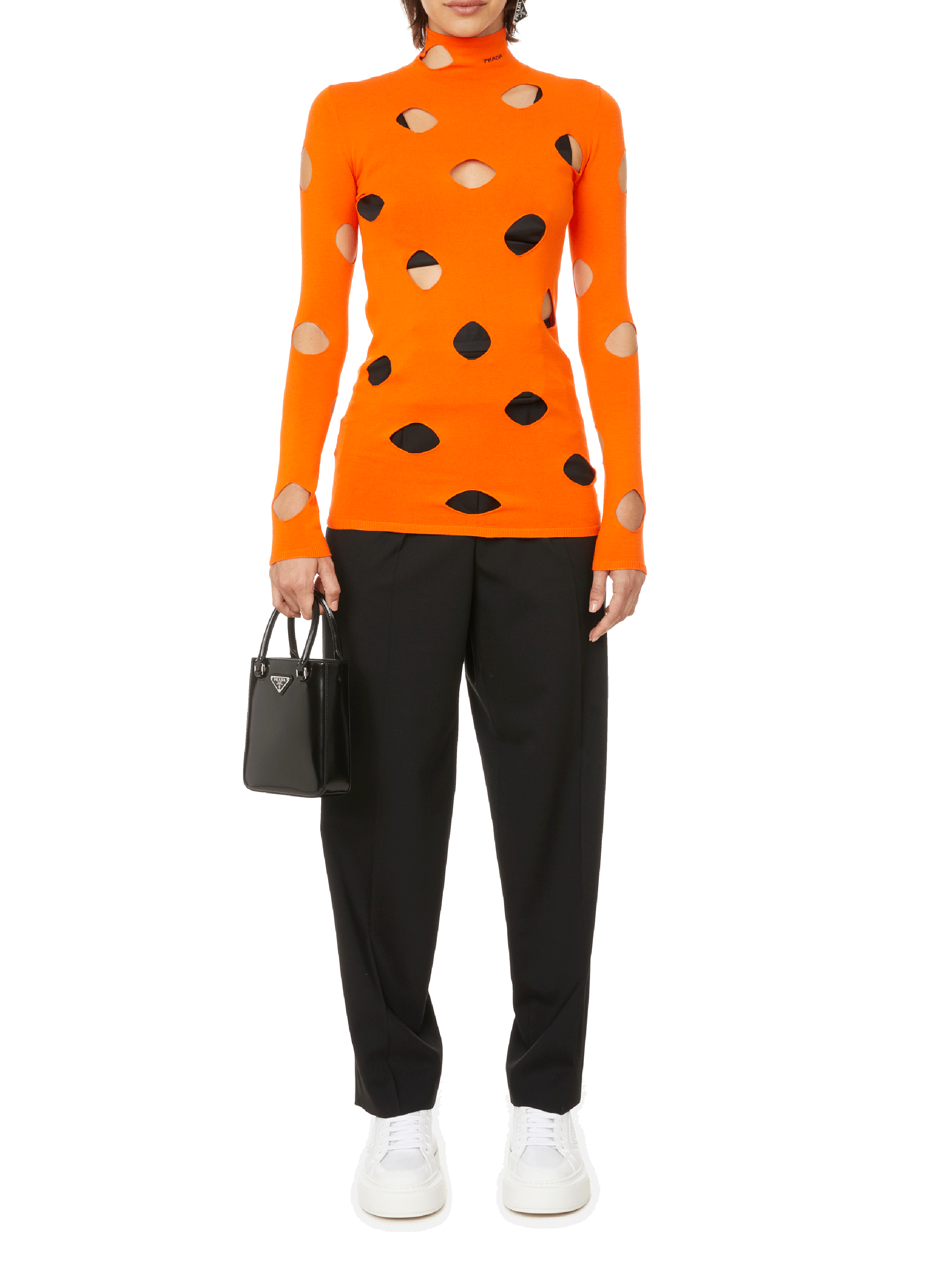 Pull en maille à découpes PRADA Orange