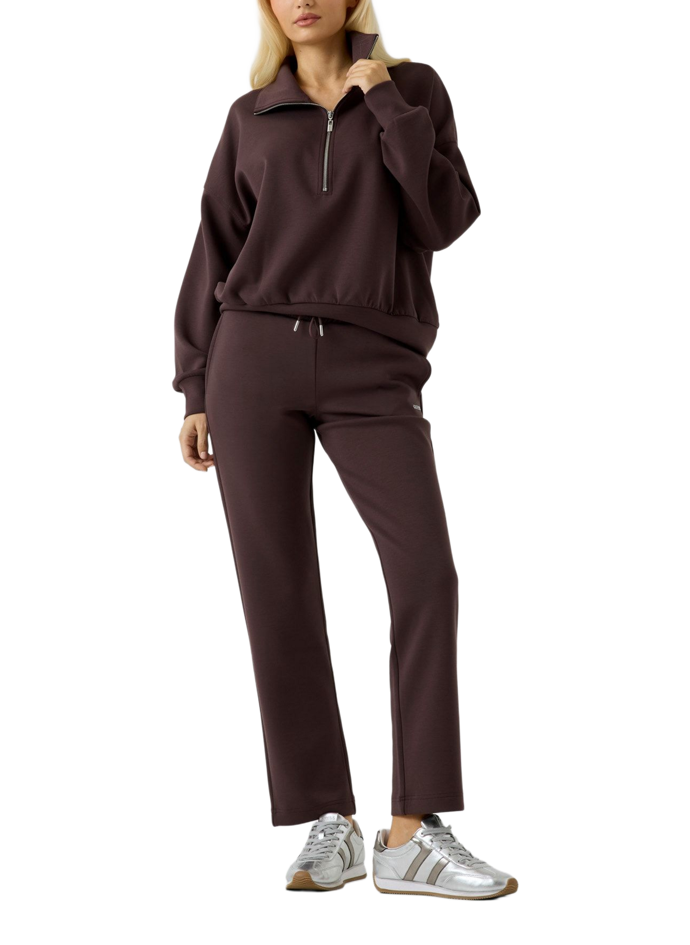 Polo neck sweatshirt GUESS Brown