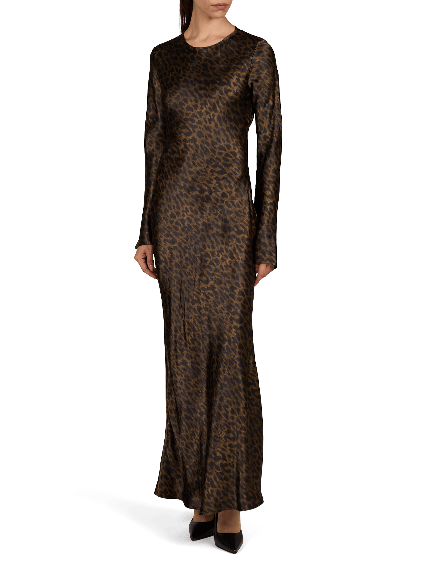 Langes, taillierte Maxikleid mit Animalprint ROUGE EDIT Braun