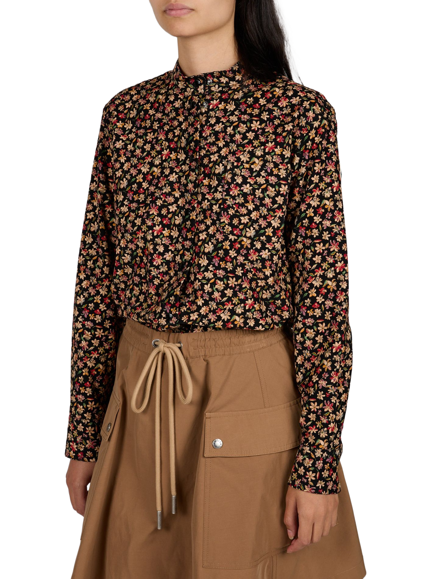 Chemise droite à motif fleuri en coton MONCLER Noir