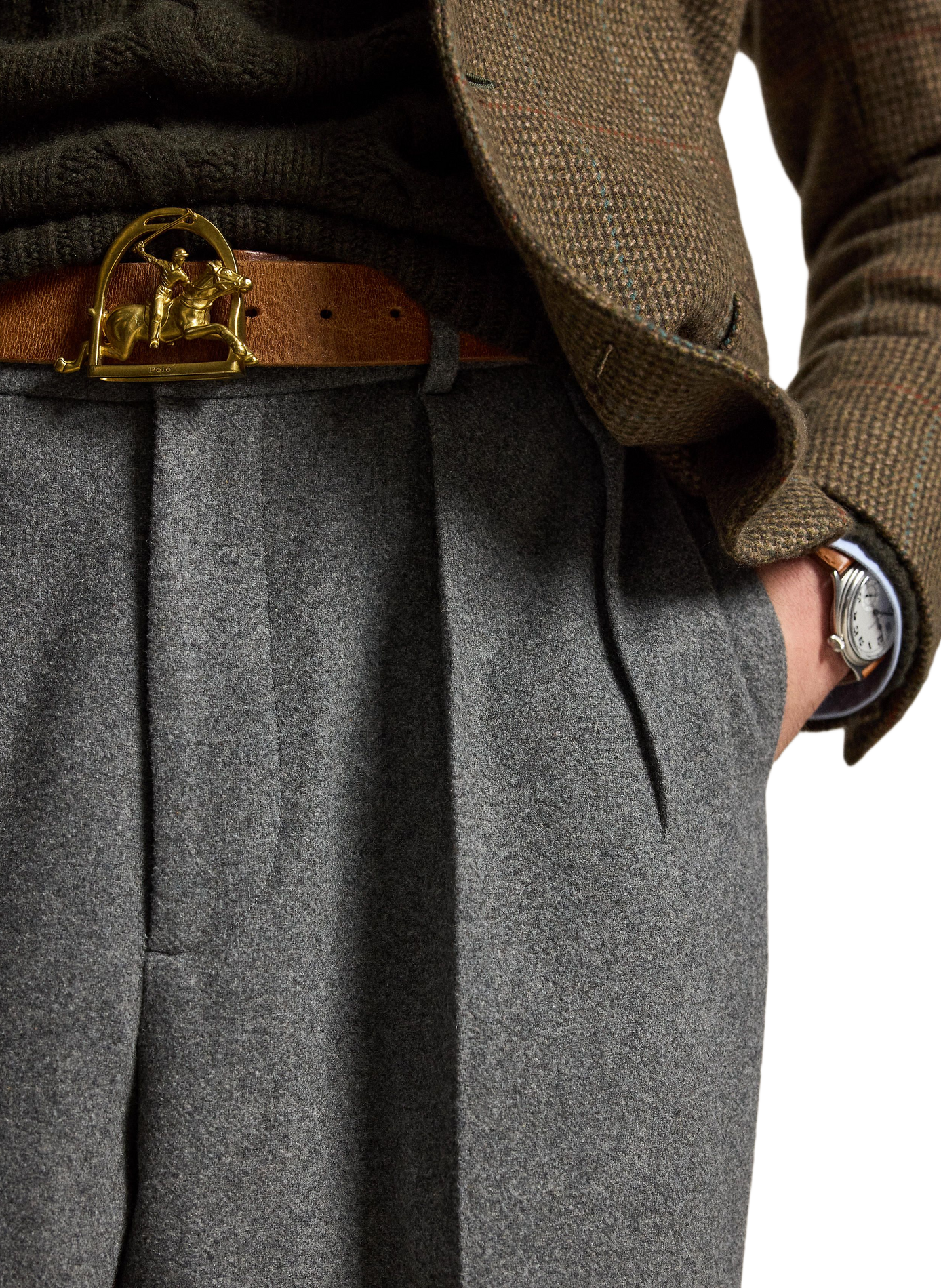 Pantalon à pinces en laine mélangée POLO RALPH LAUREN Gris