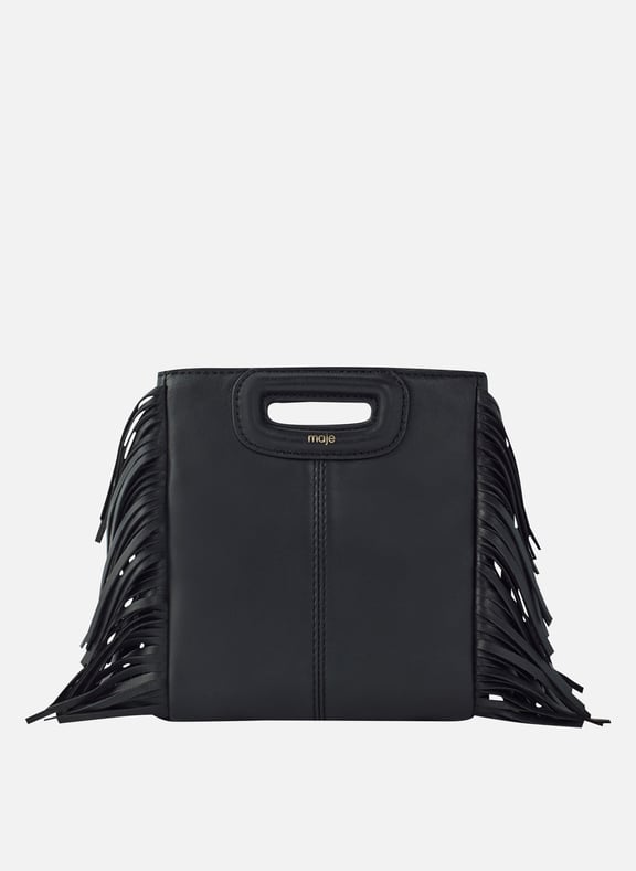 Petit sac bandoulière à franges en cuir m mini Noir by MAJE MAJE Petit sac bandoulière à franges en cuir m mini Noir