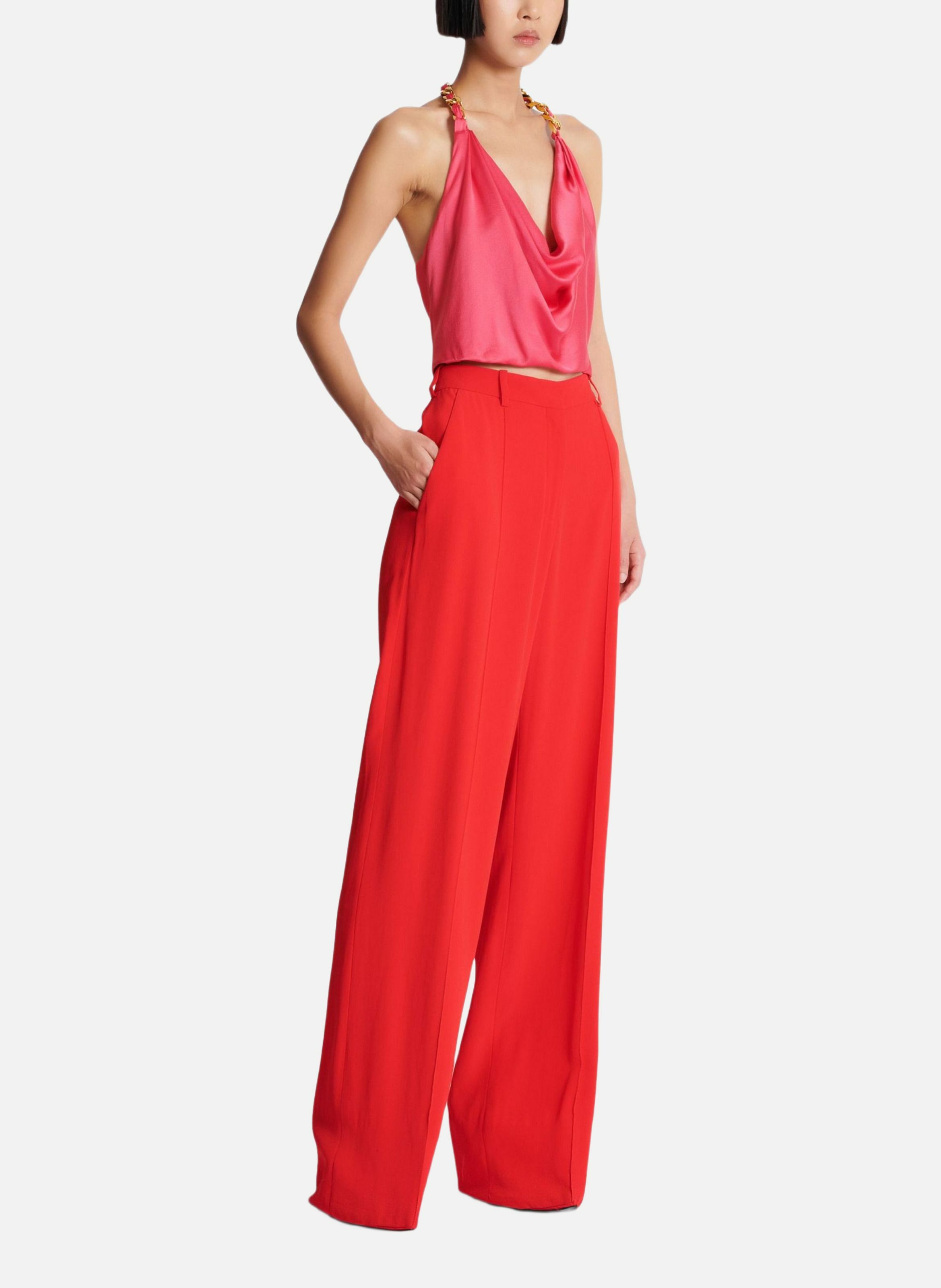 Top dos-nu drapé en soie BALMAIN Rose