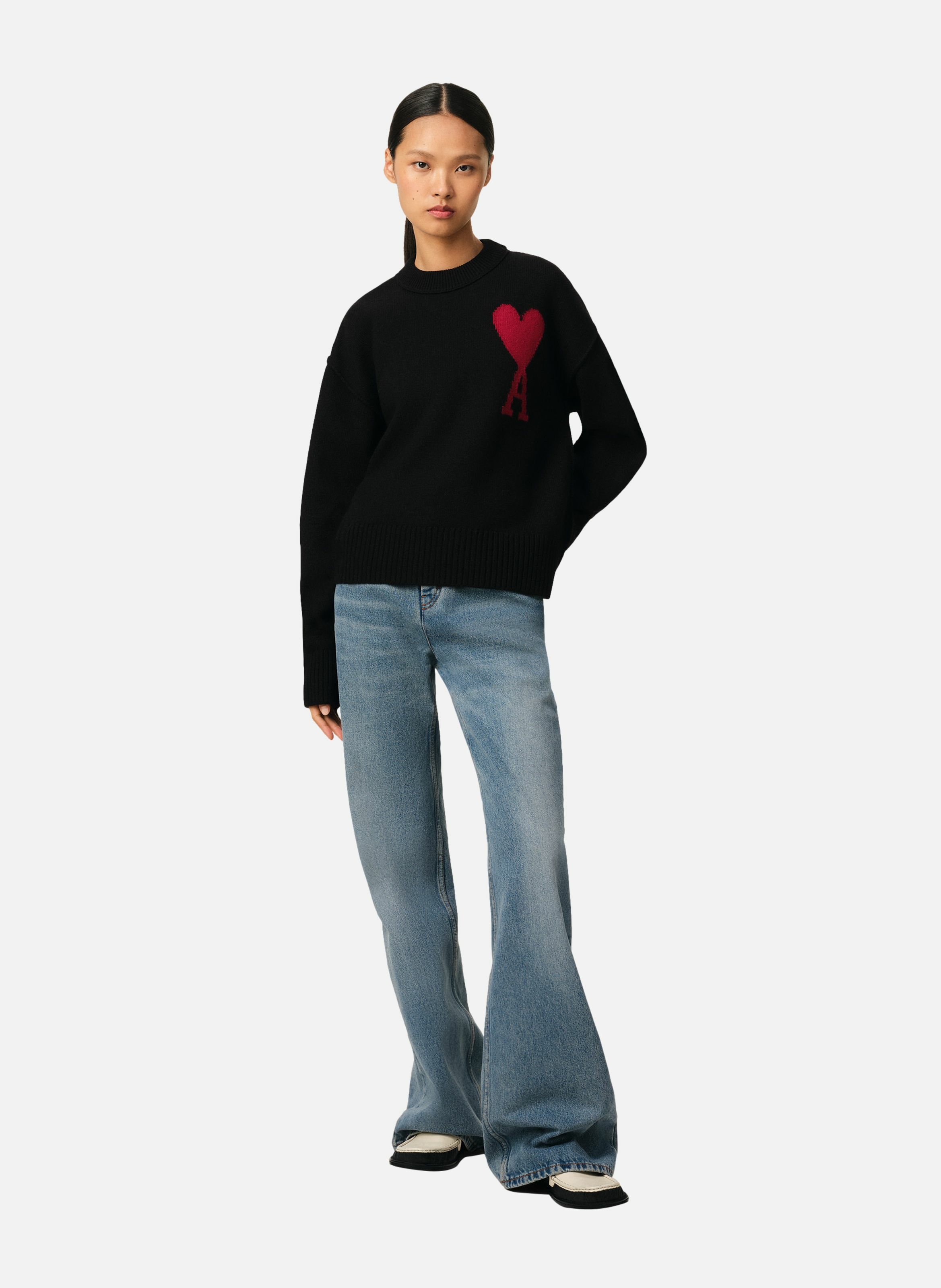 Pull Ami Paris Blanc Et Rouge - Taille M - Neuf Avec étiquettes - Coton Maille Régulière