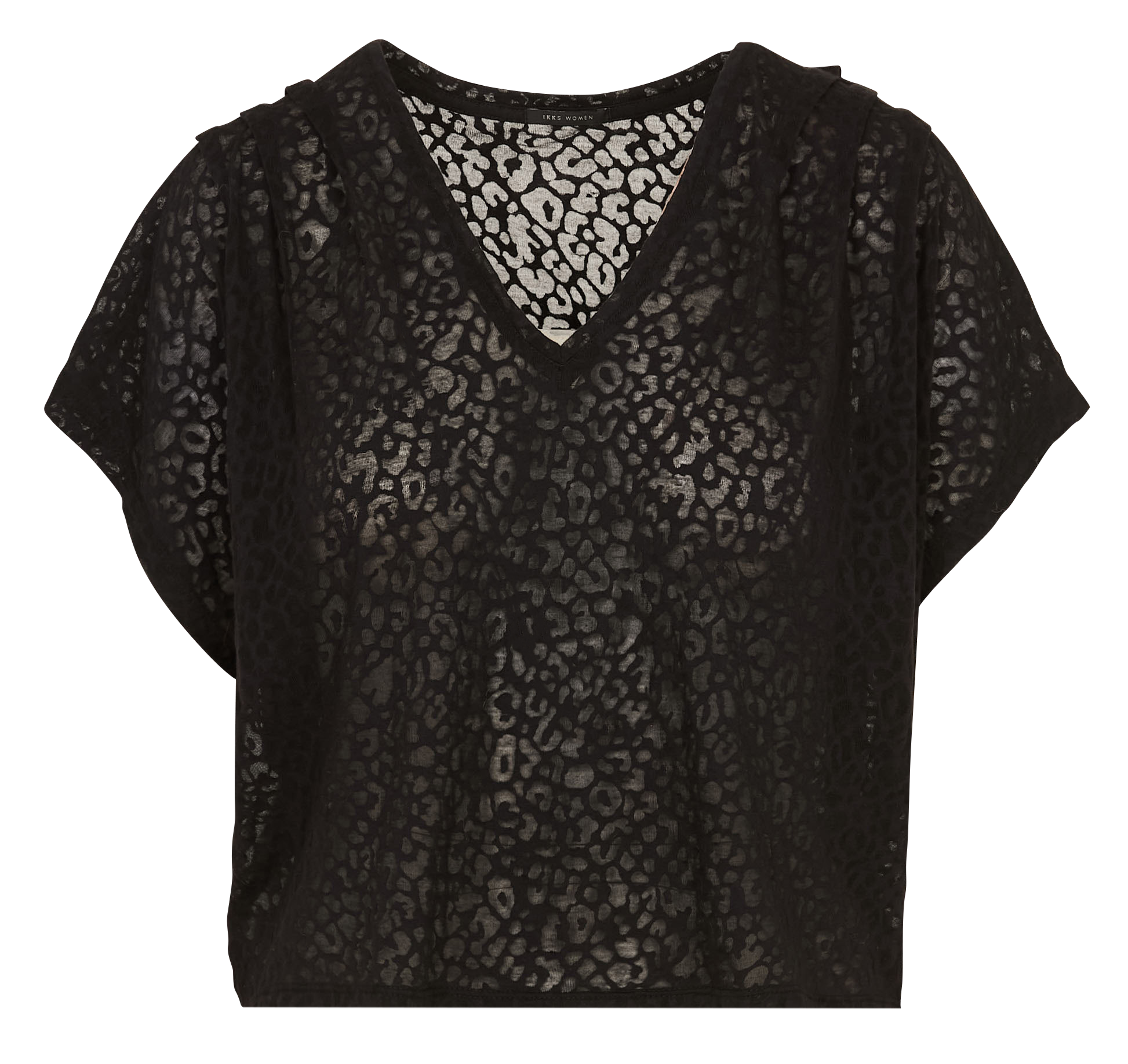 Tee-shirt col v en coton mélangé IKKS Noir