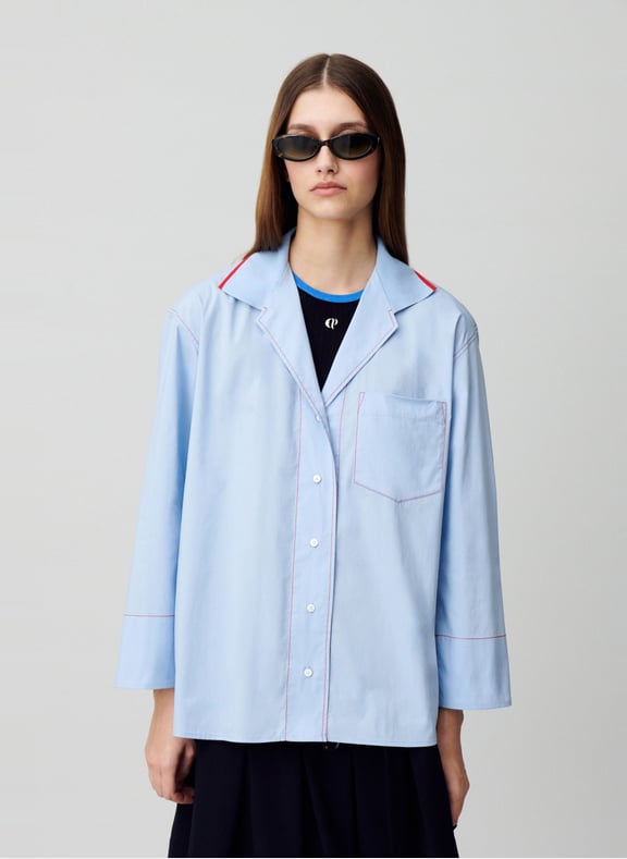 Chemise oversize contrastée en coton Bleu by CLAUDIE PIERLOT CLAUDIE PIERLOT Chemise oversize contrastée en coton Bleu