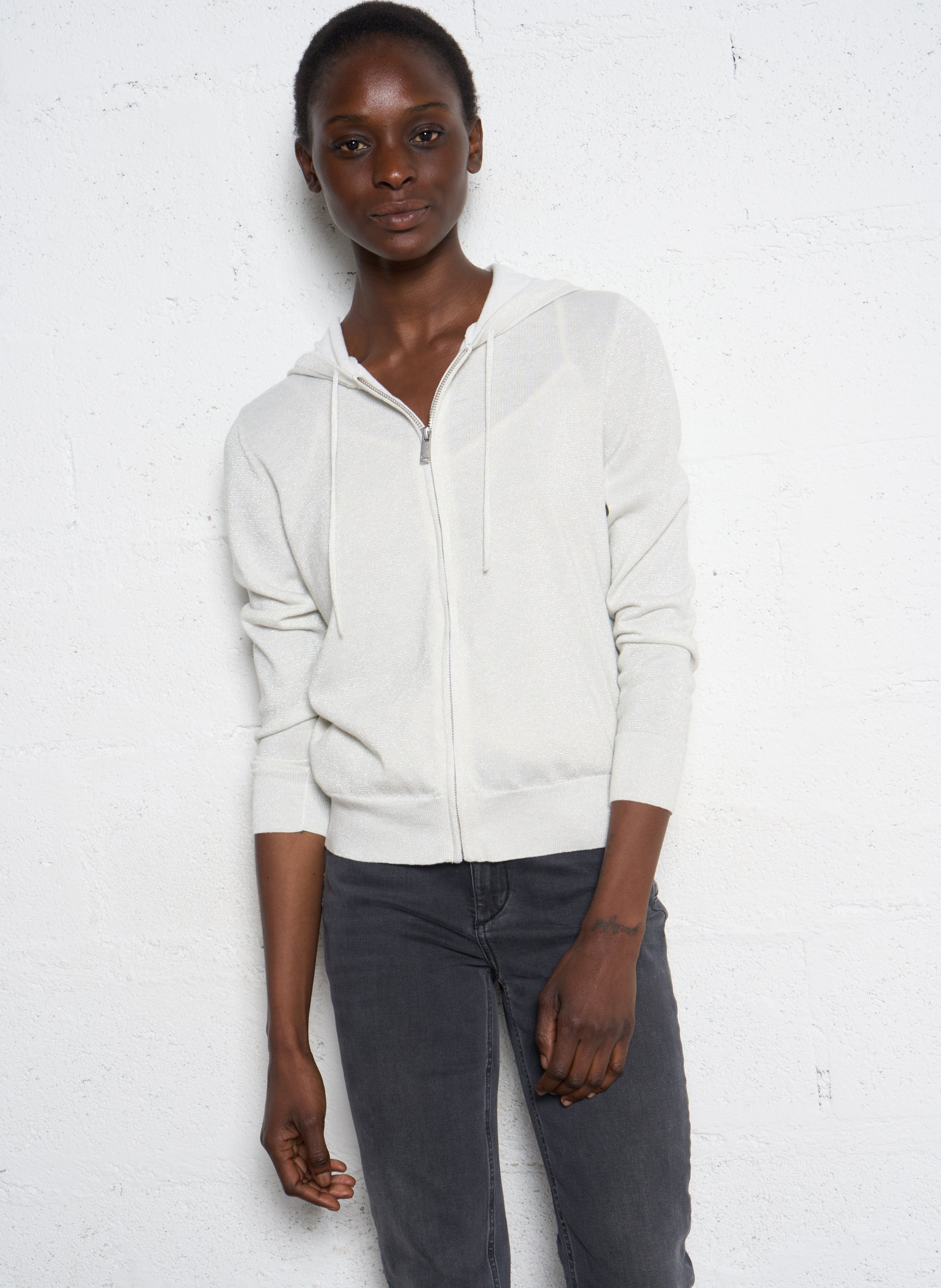 Cardigan à capuche zippé IKKS Blanc