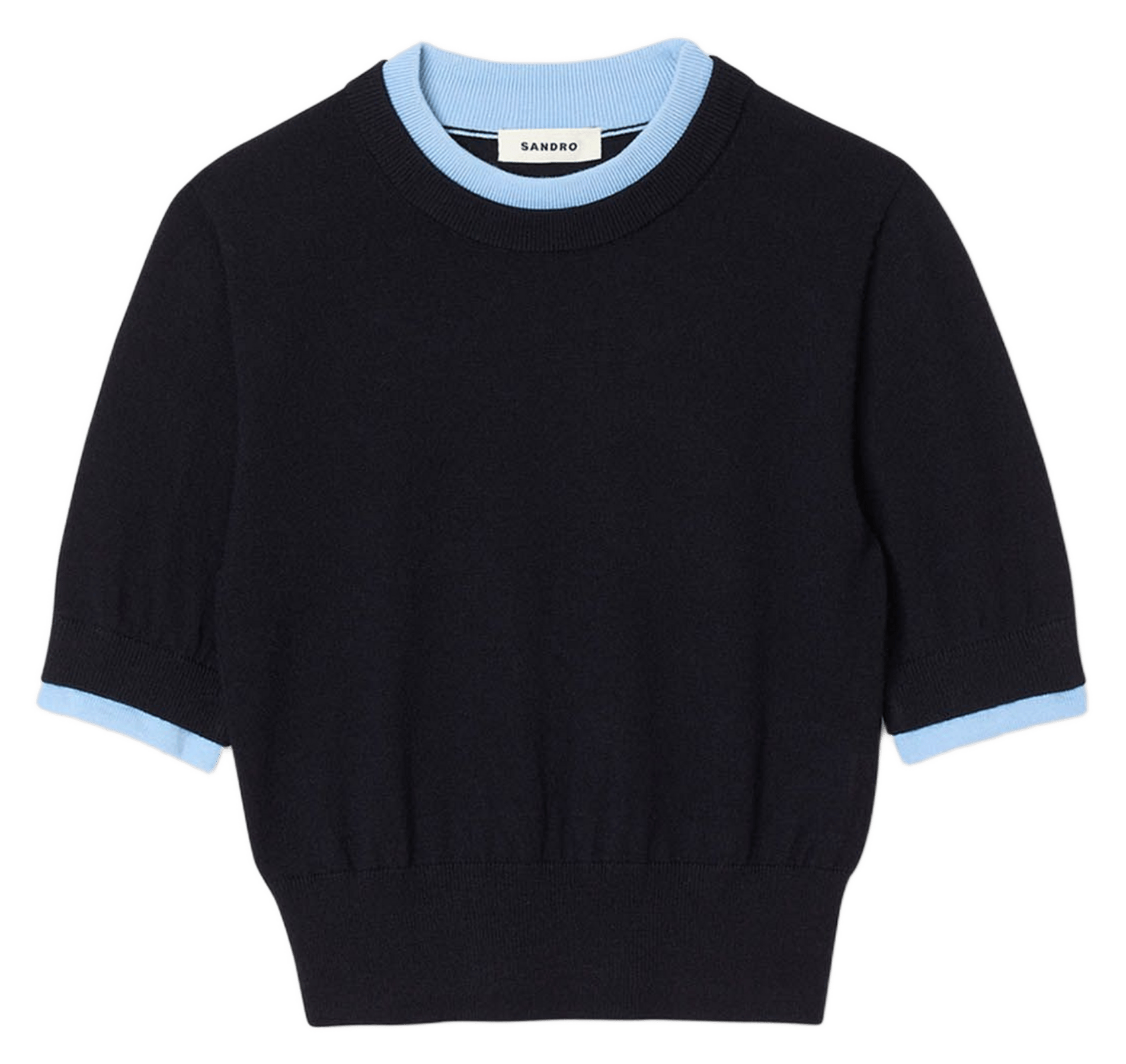 Pull ajusté col rond en laine Bleu