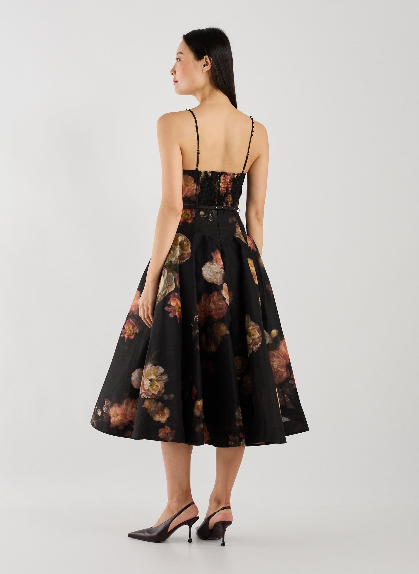 Robe midi fleurie en lin et soie ZIMMERMANN Multicolore