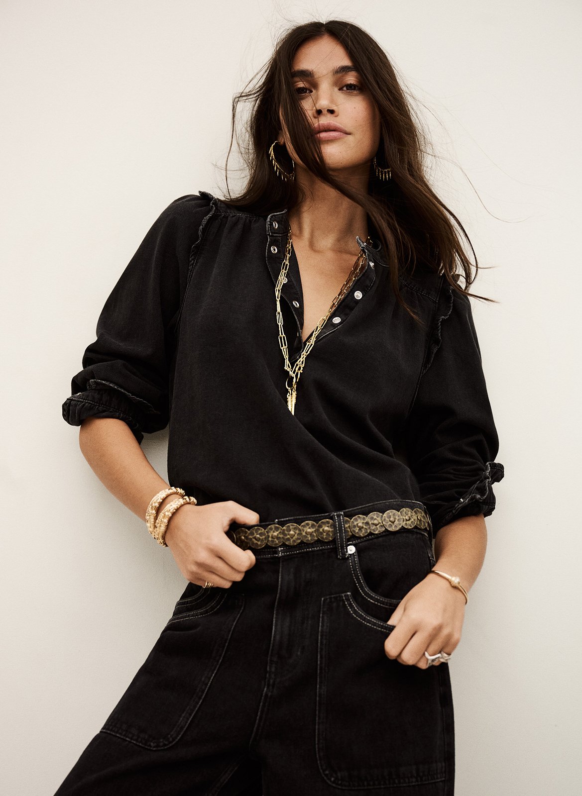 BA&SH Blouse col rond en coton mélangé mio Noir