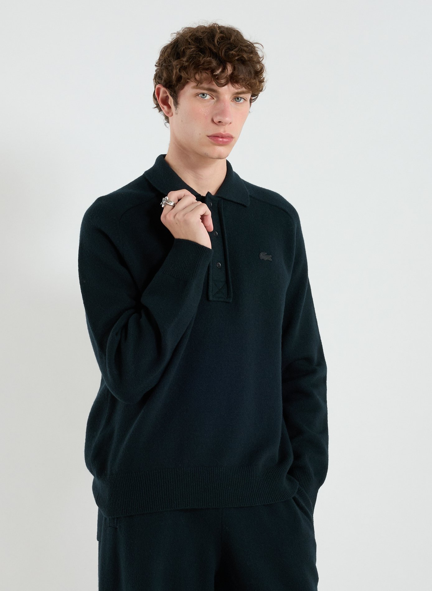 LACOSTE Pull ample en laine mélangée Vert