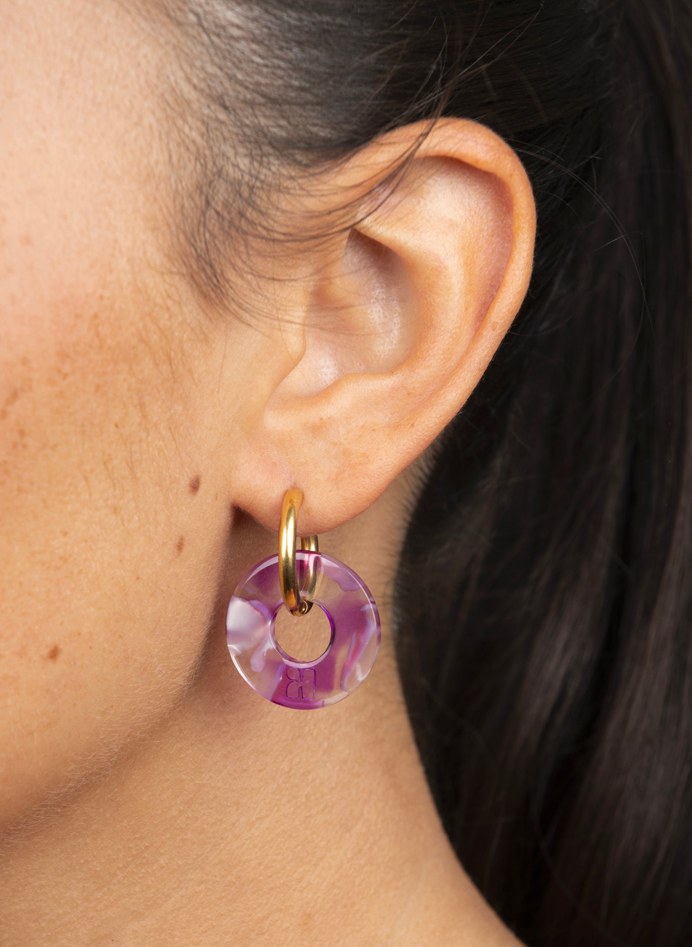 Boucles d'oreilles donuts avec anneaux en acier inoxydable doré KURAGE GINZA Rose