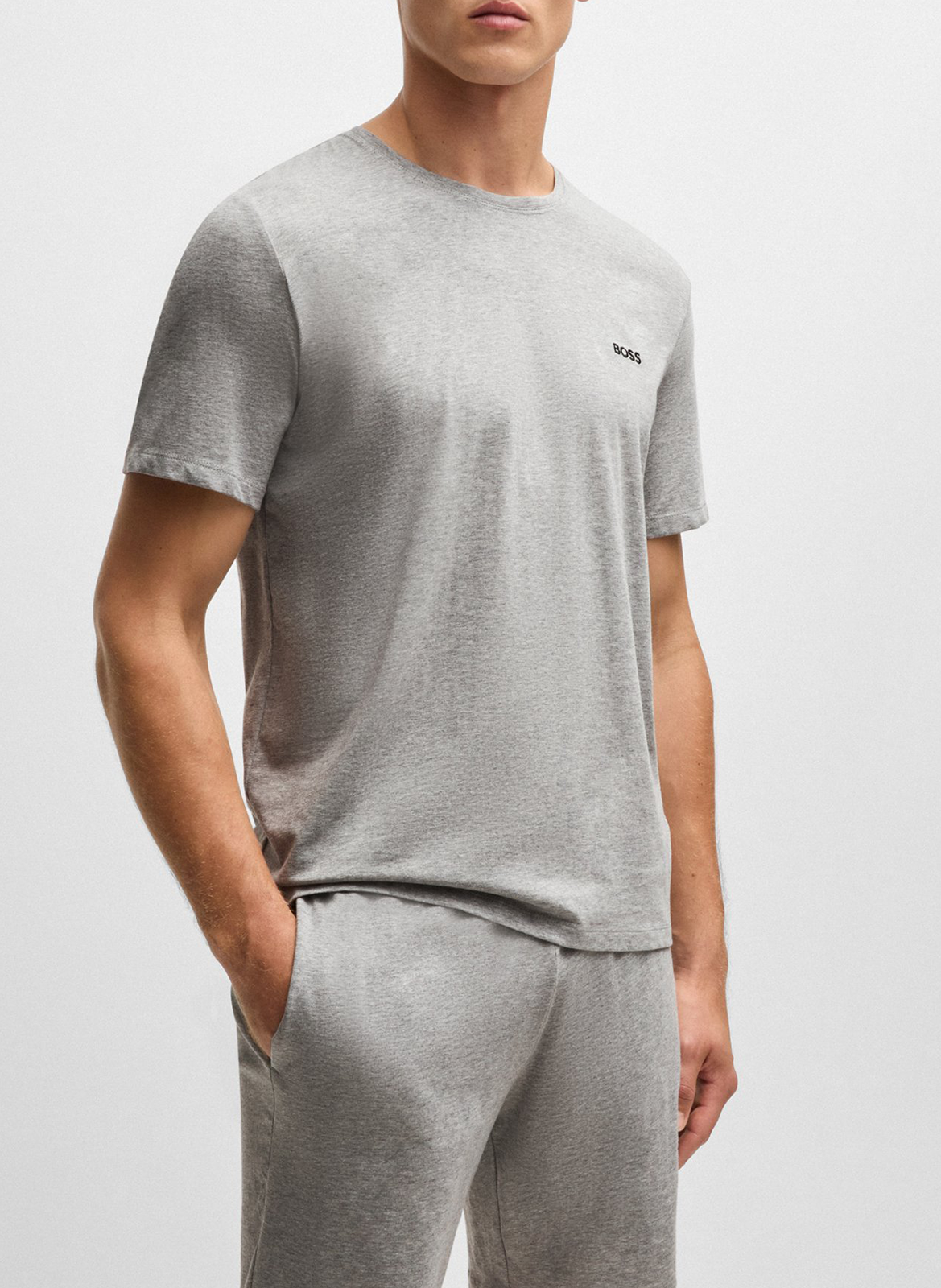 Tee-shirt col rond en coton mélangé BOSS Argent
