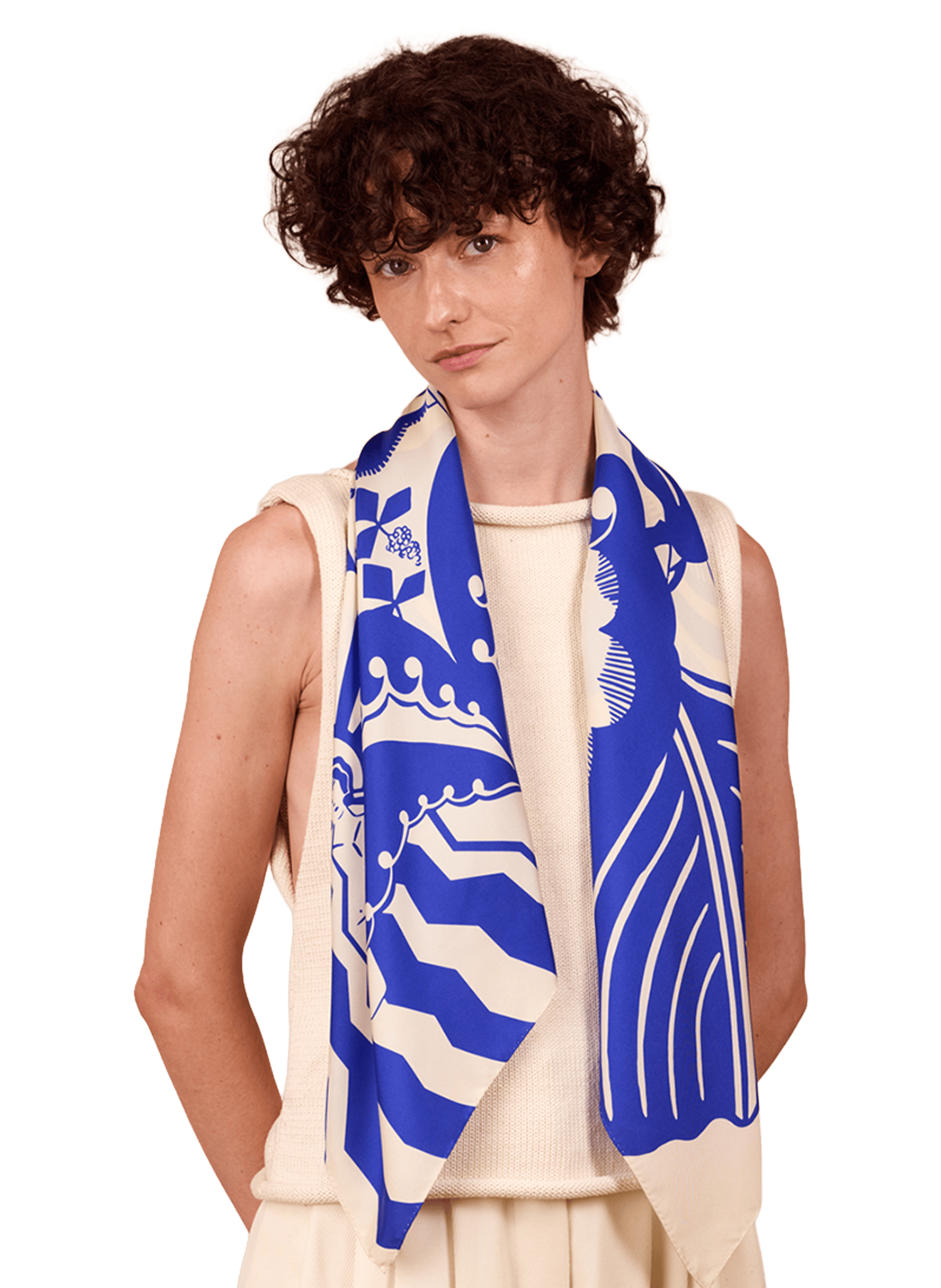 Massalia Outremer - Carré 90 imprimé en soie PETITJEAN PARIS Bleu