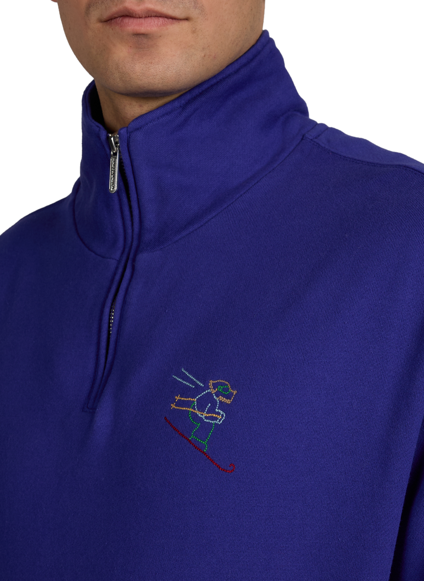 Pull zippé brodé en coton MAISON LABICHE Bleu