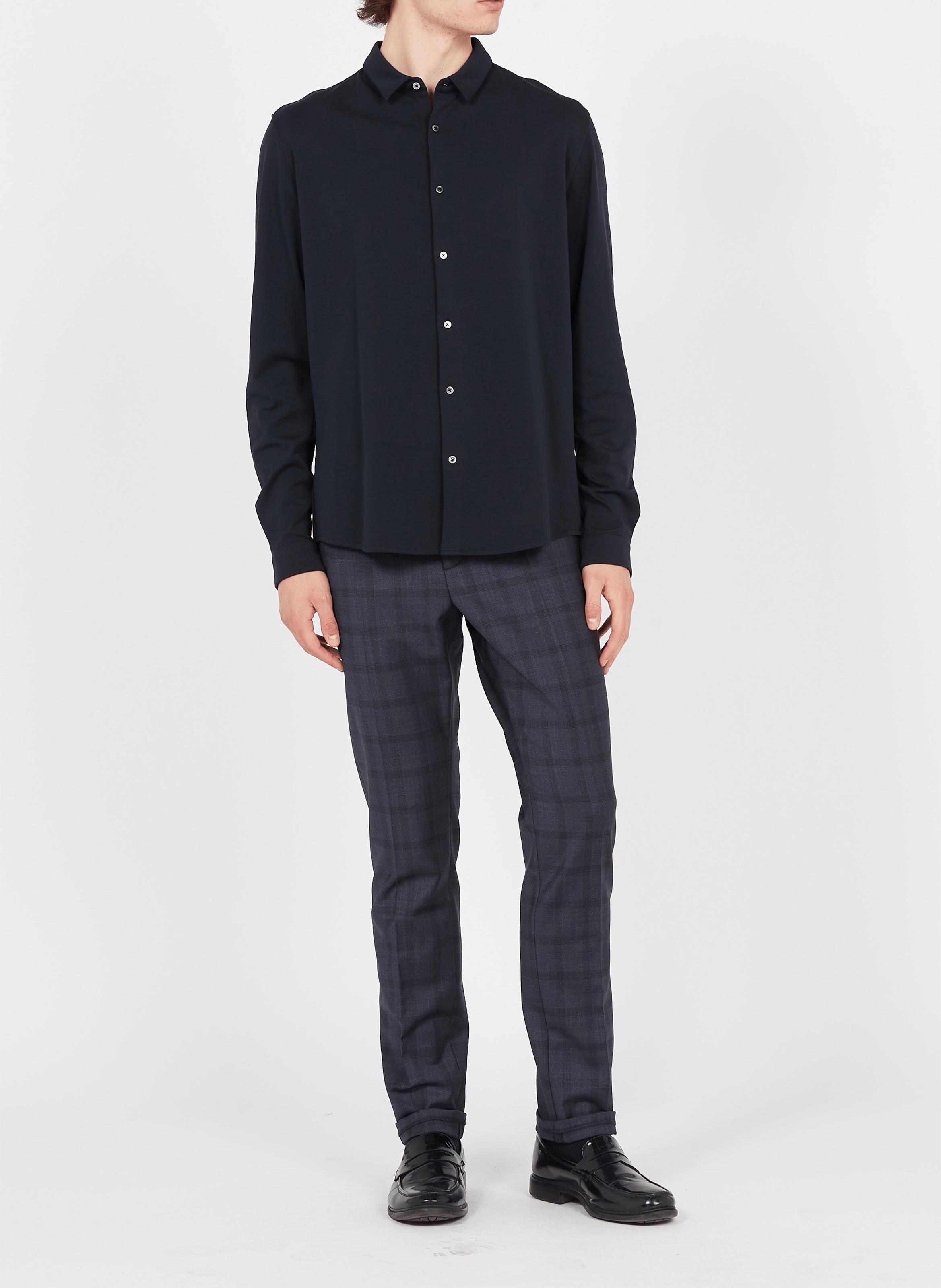 Chemise col classique slim-fit en coton stretch IKKS Bleu