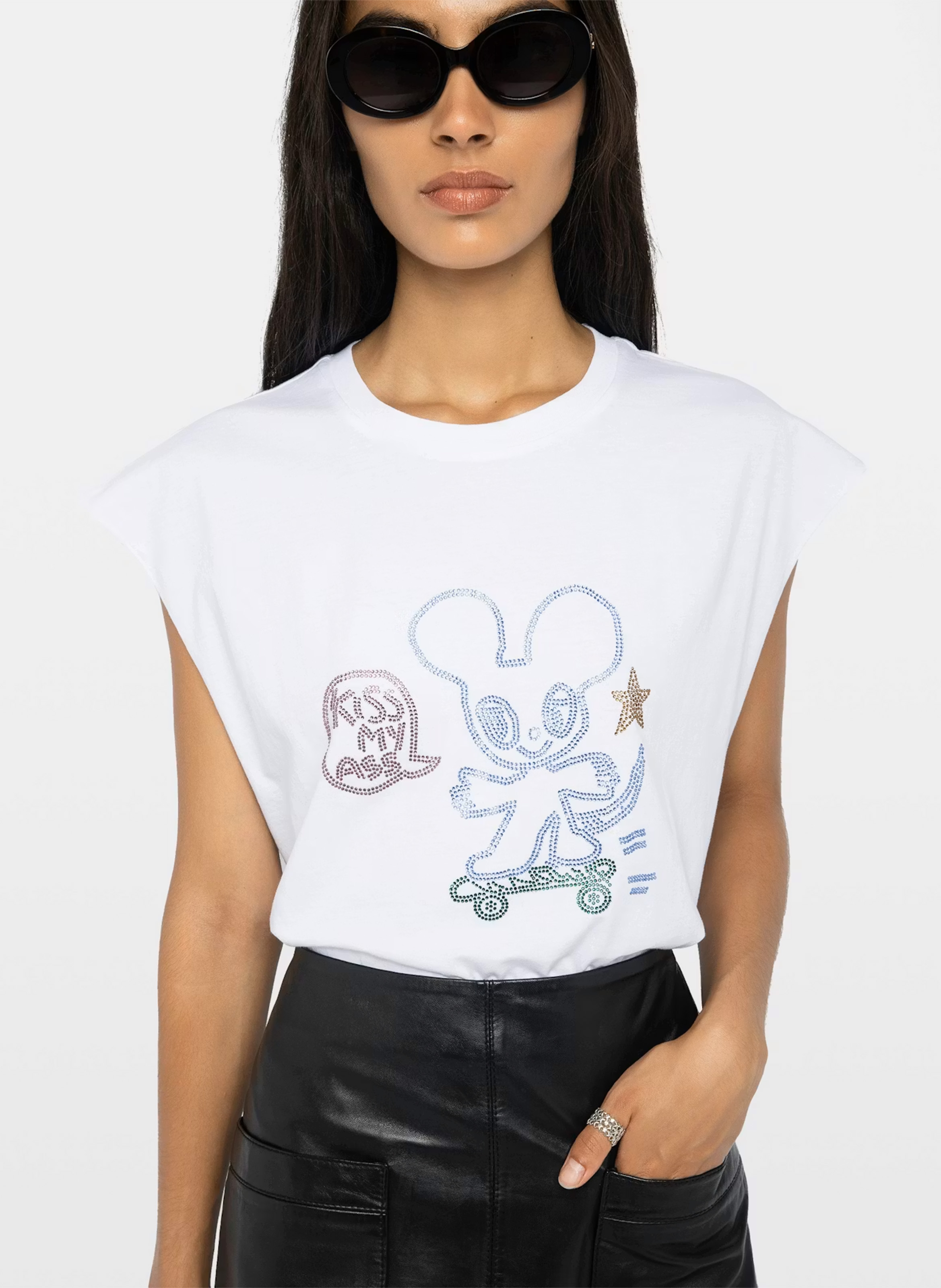 Tee-shirt sans manches avec strass devant cloe ZADIG&VOLTAIRE Blanc