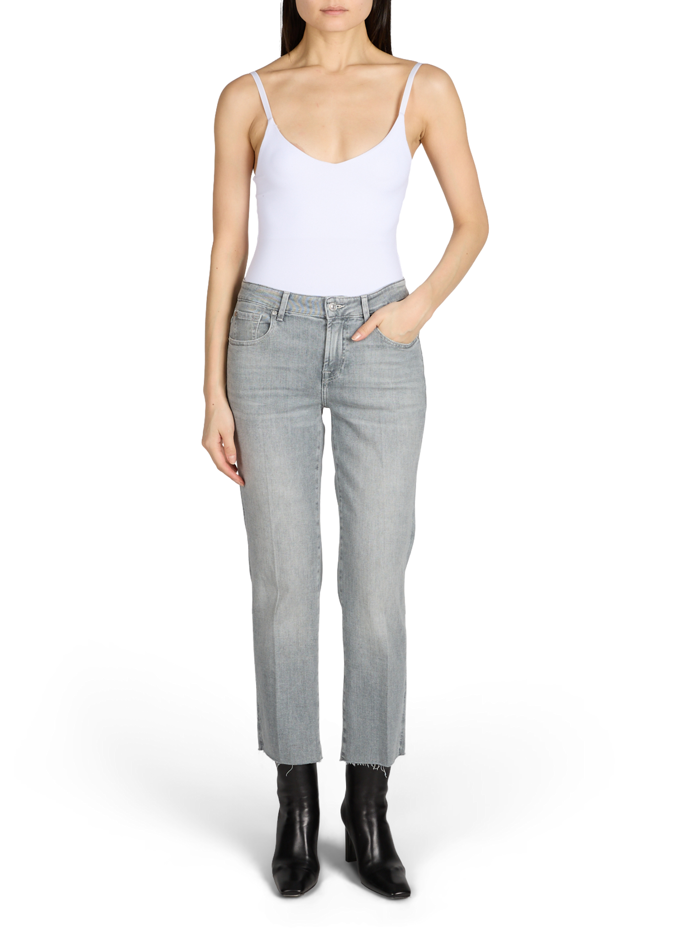 Jean droit Calie en coton mélangé 7 FOR ALL MANKIND Gris