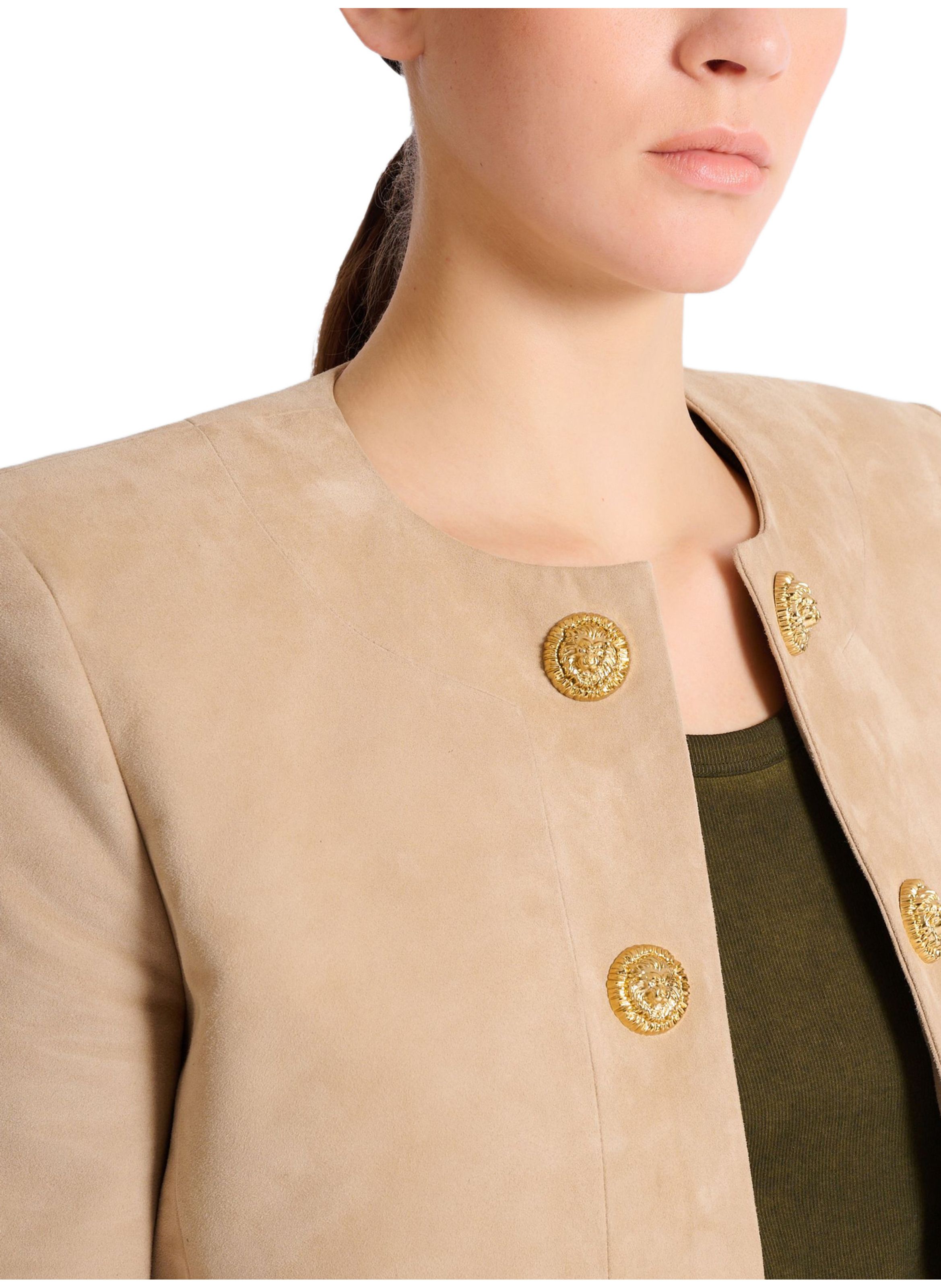 Spencer en cuir suédé BALMAIN Beige