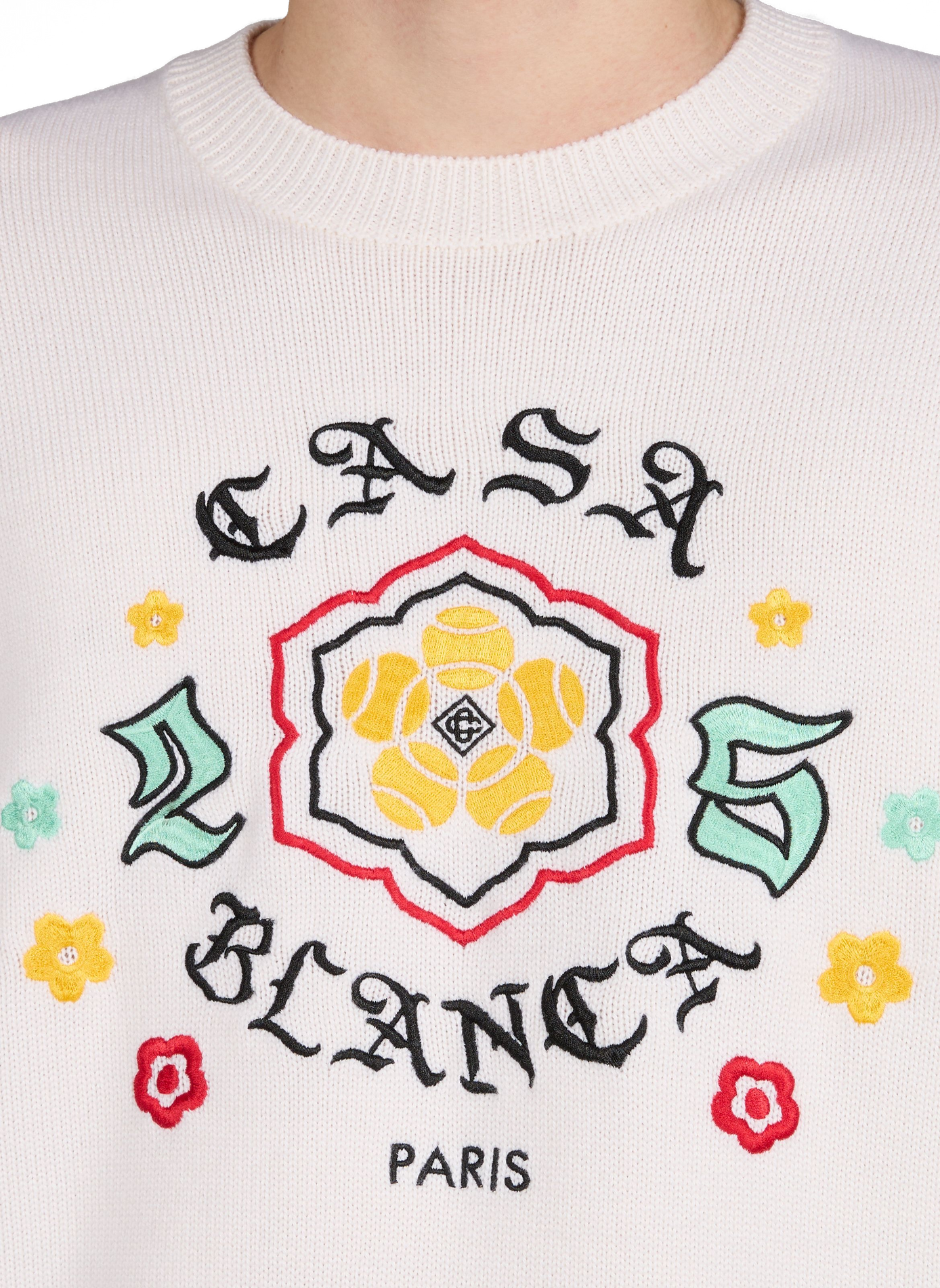 Merino wool round neck embroidered sweater CASABLANCA PARIS White