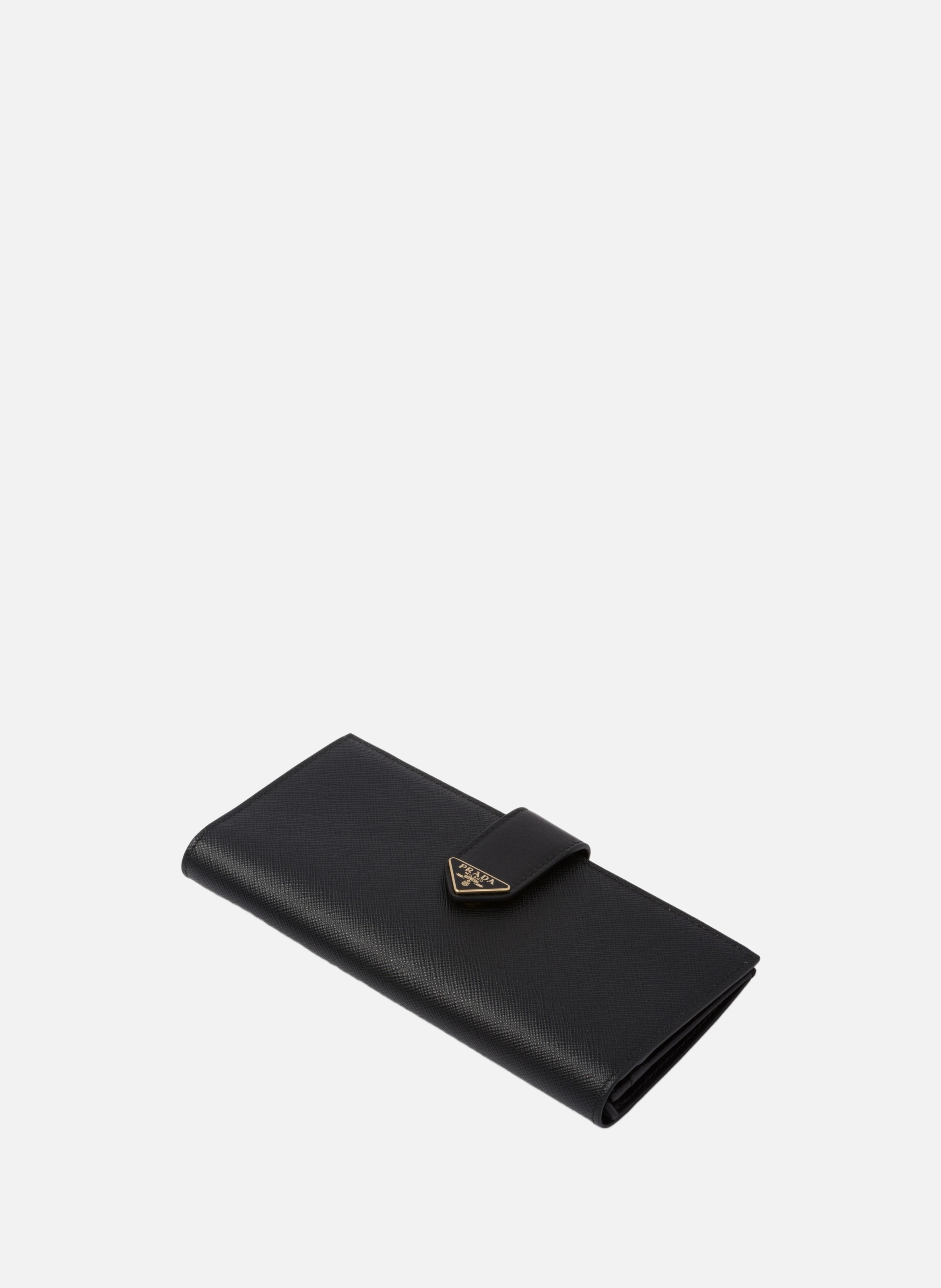 Grand portefeuille en cuir et cuir saffiano PRADA Noir