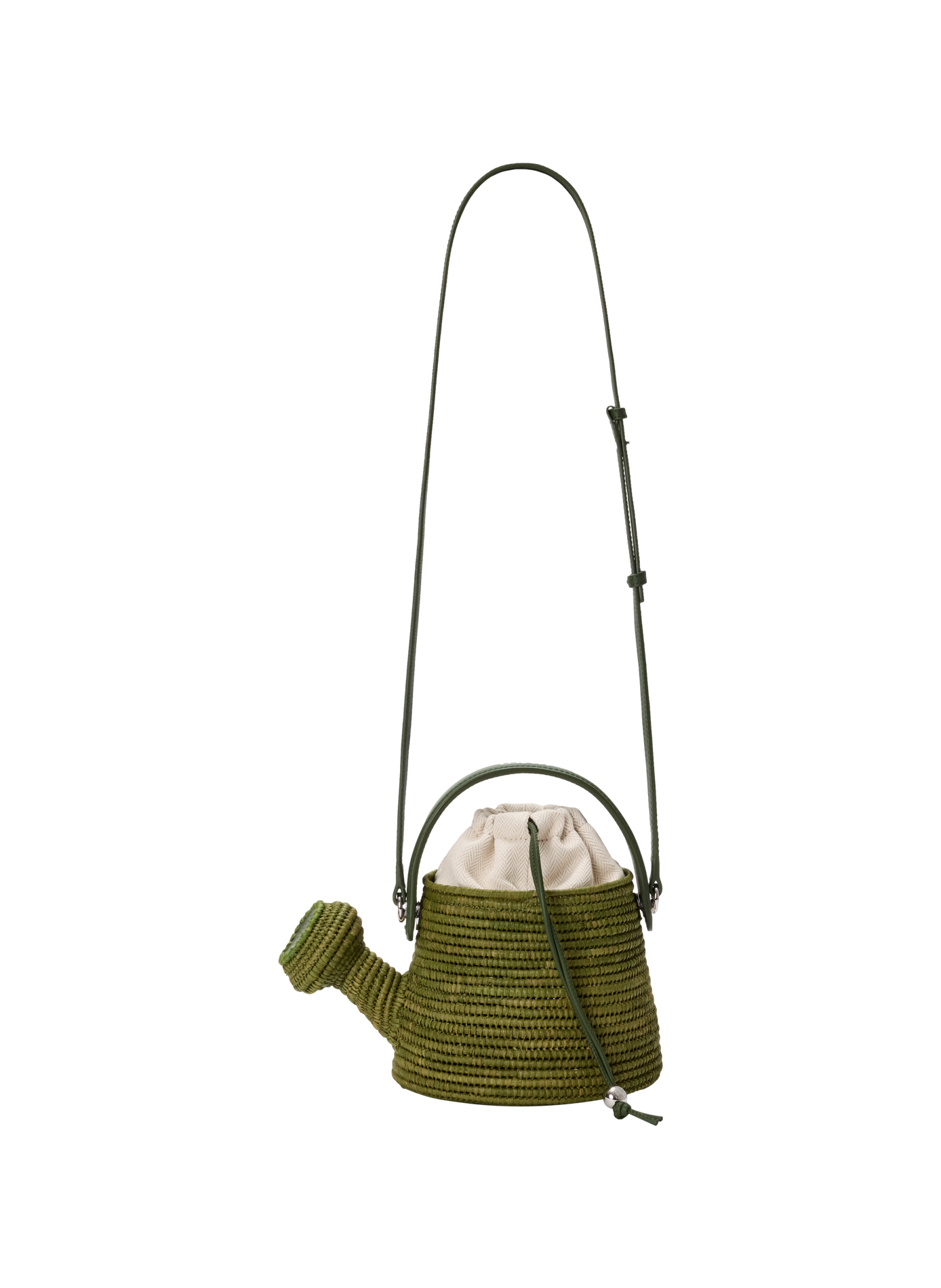 Sac Watering Can en raphia et cuir de veau LOEWE Vert