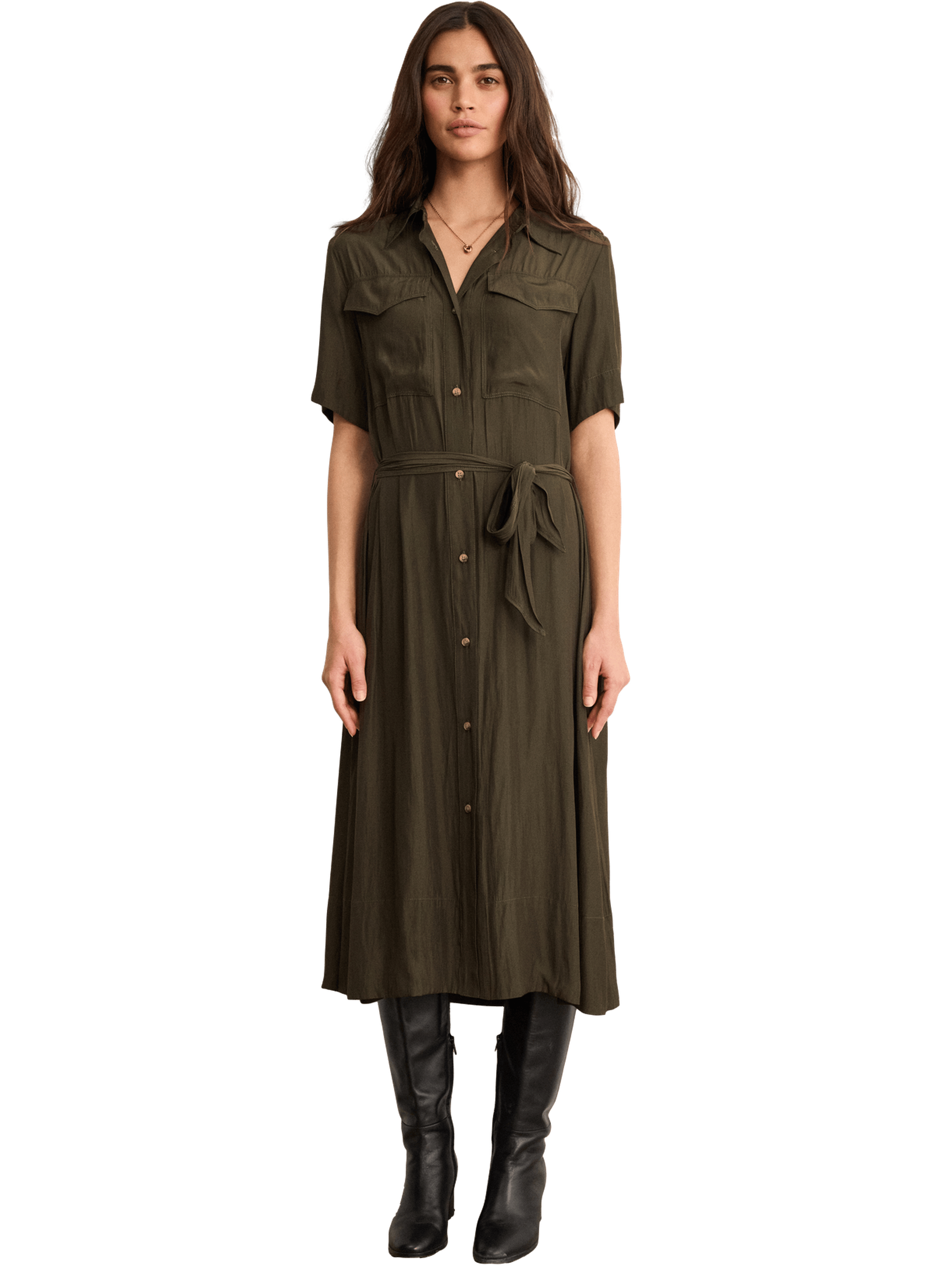 Robe chemise fluide - amanda PABLO Kaki