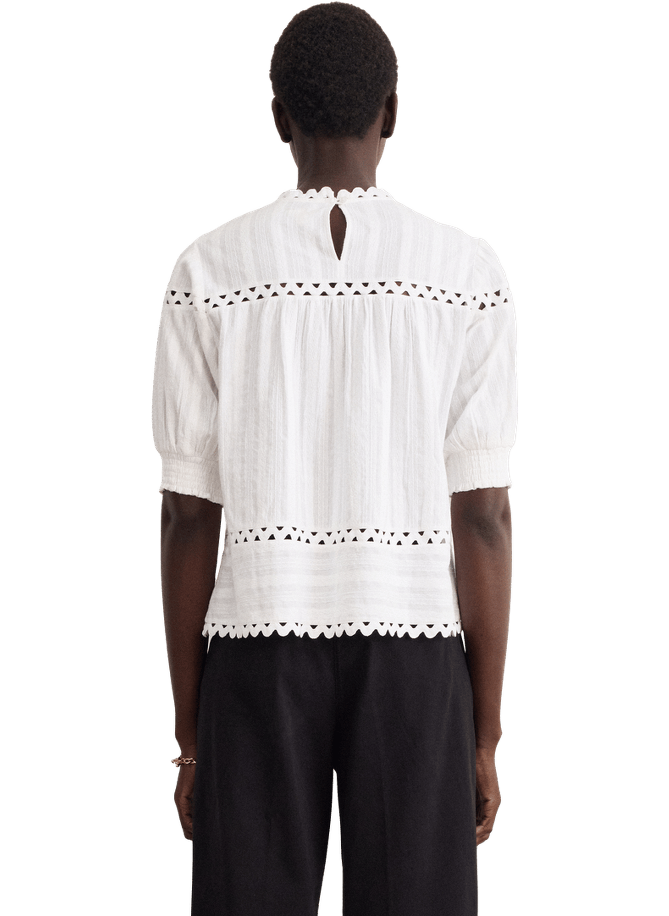 Blouse en coton à broderies - coral Blanc