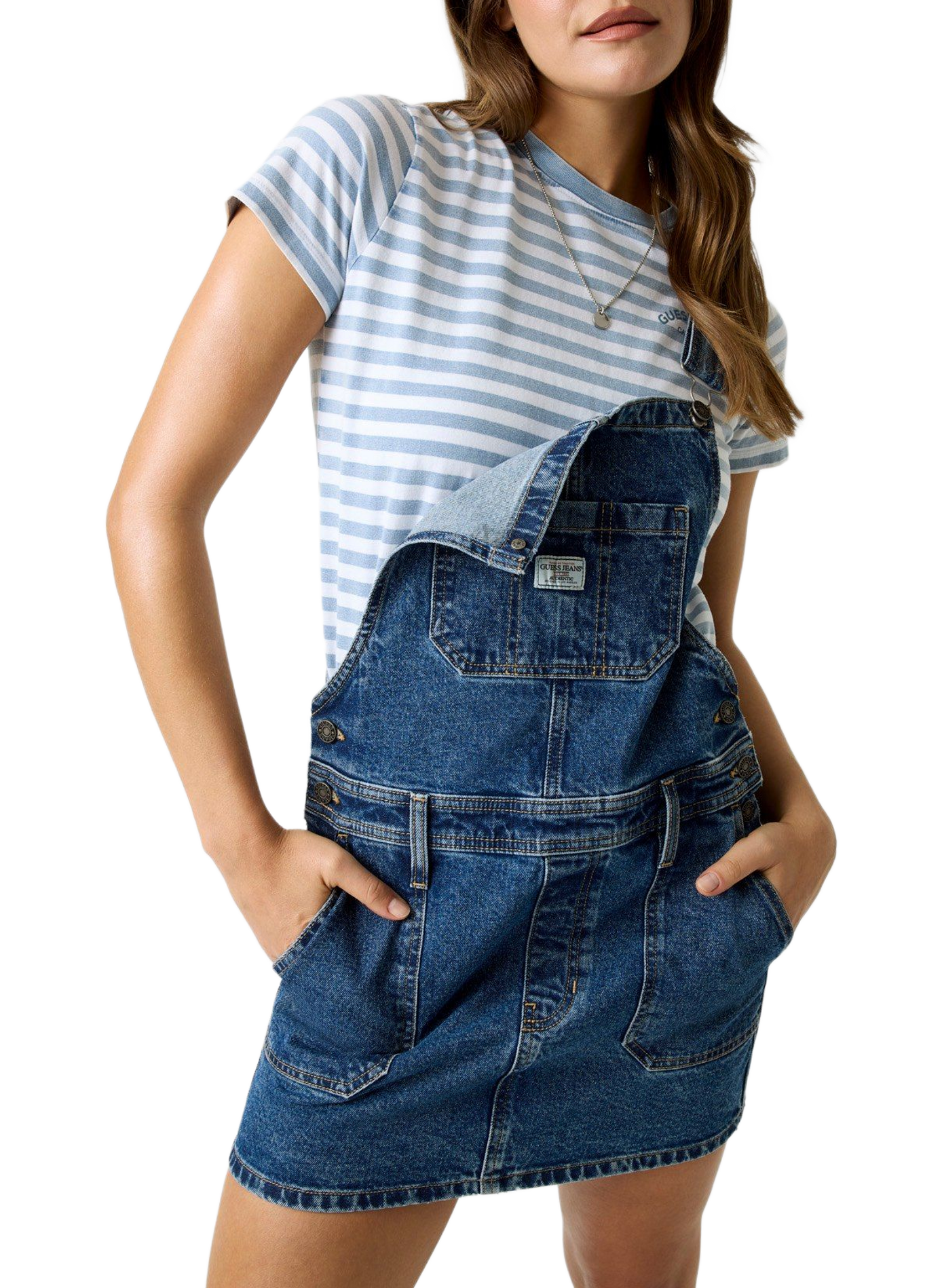 Short cotton blend overall dress GUESS Blue