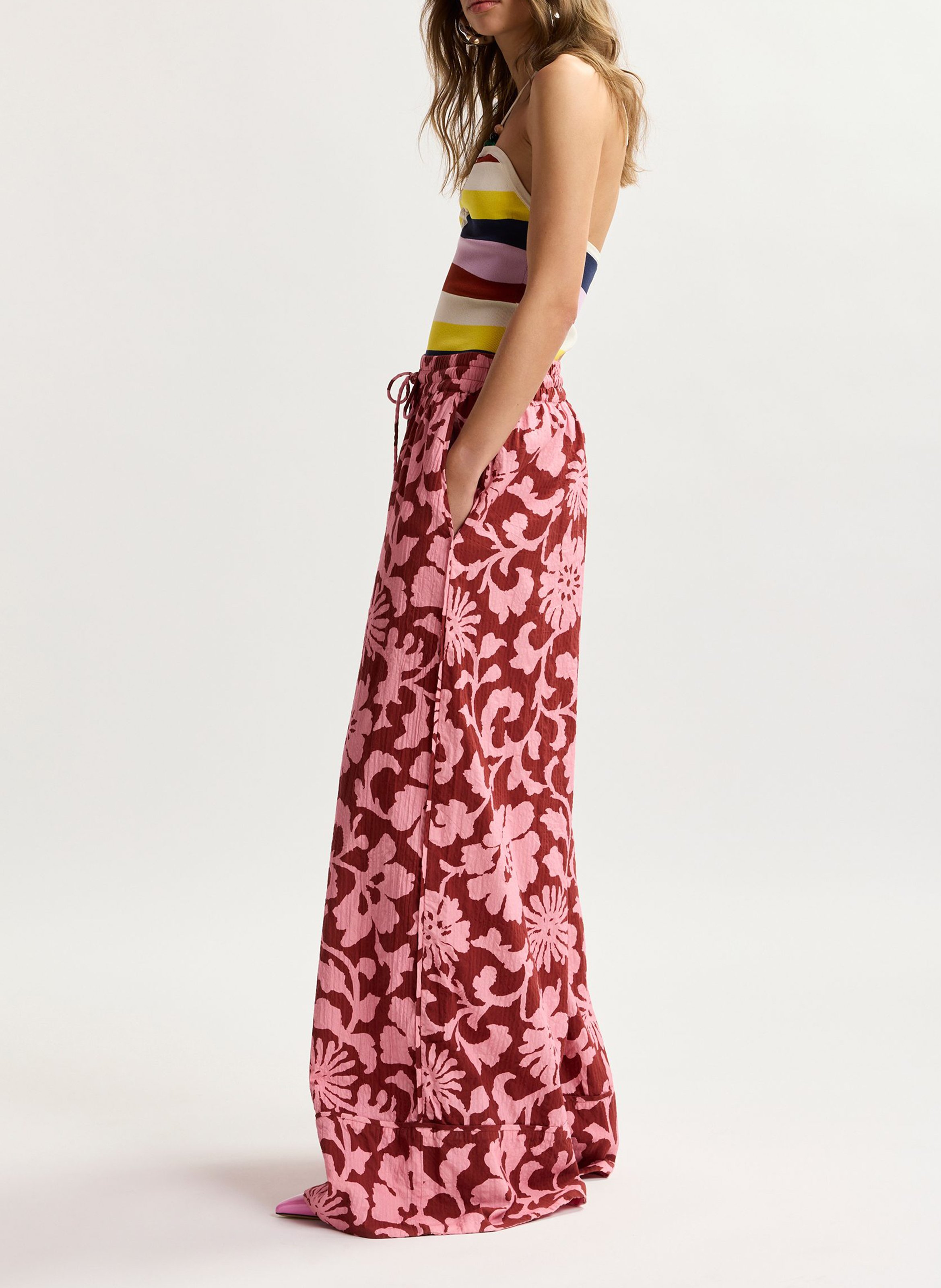Pantalon taille haute large imprimé jomery ESSENTIEL ANTWERP Rouge