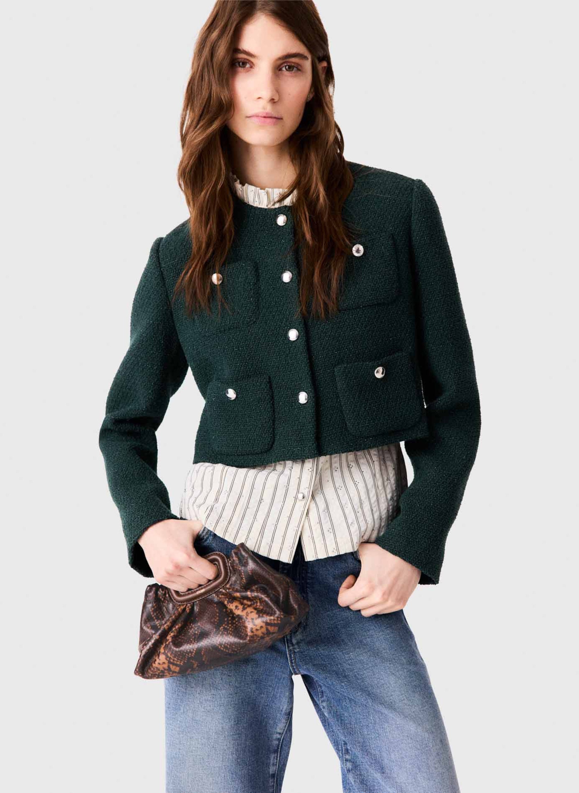 Veste courte en coton mélangé MAJE Vert