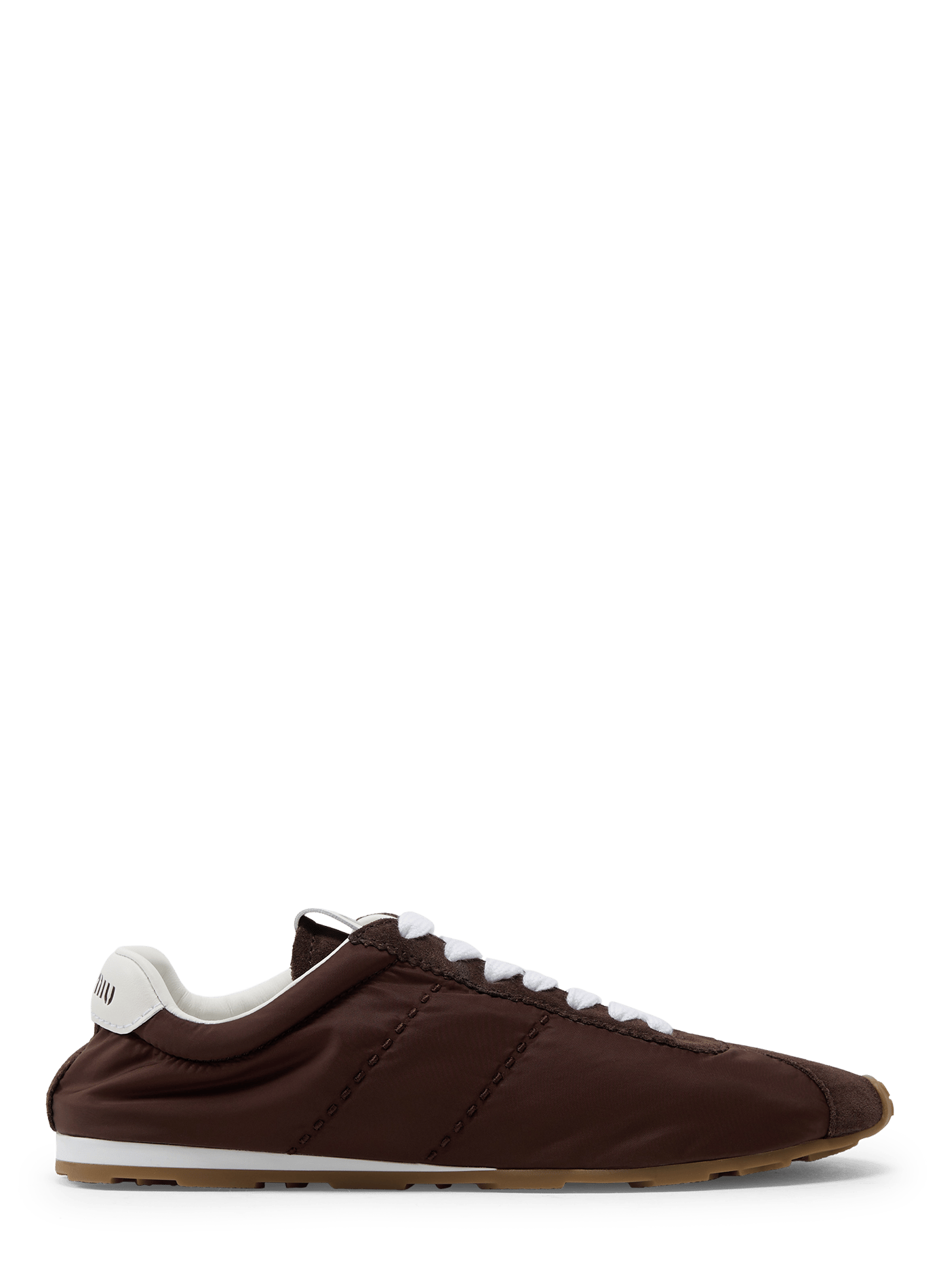 Baskets Plume en tissu technique et daim MIU MIU Marron