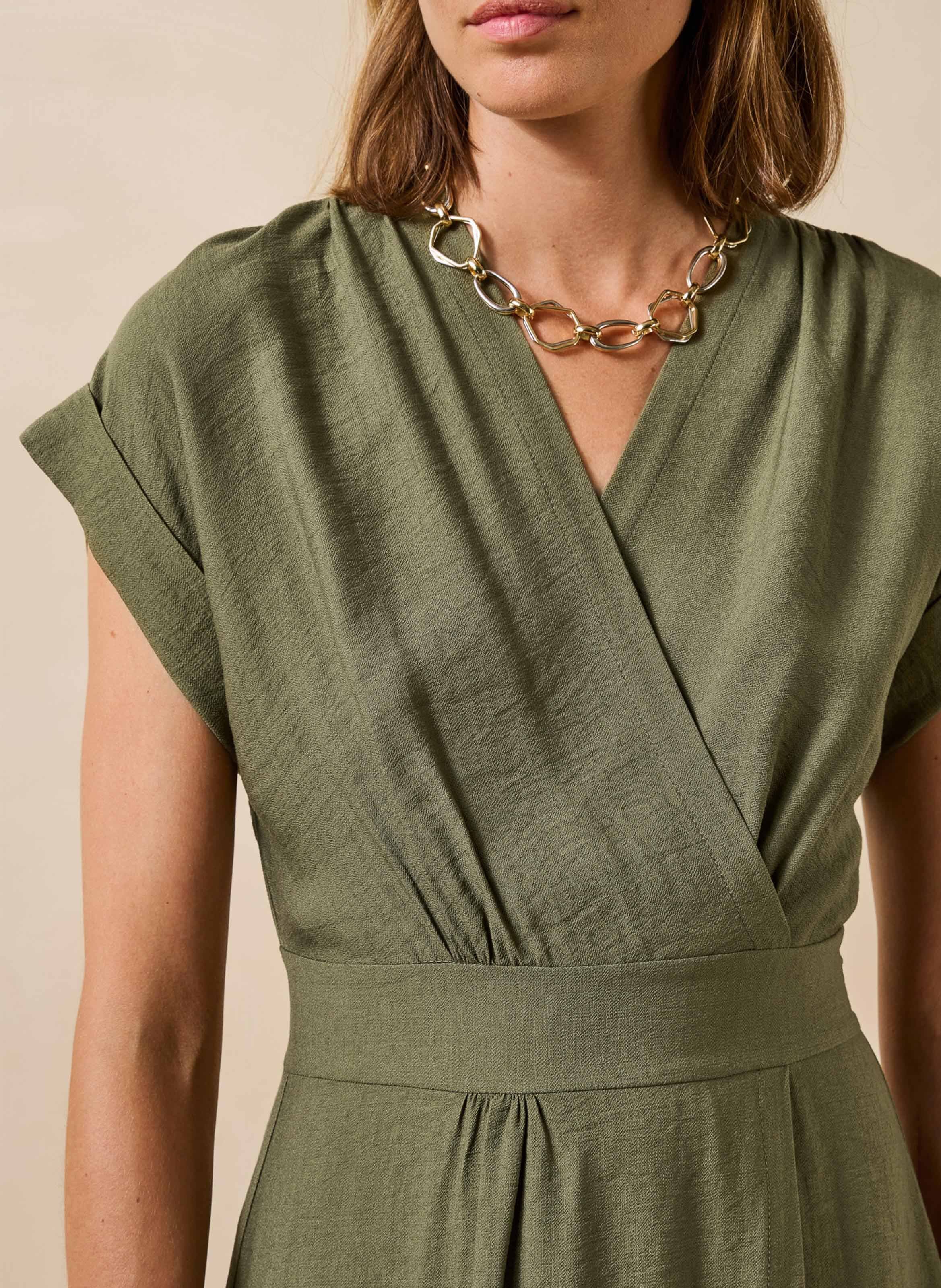 Lange jurk met V-hals LA FEE MARABOUTEE Groen