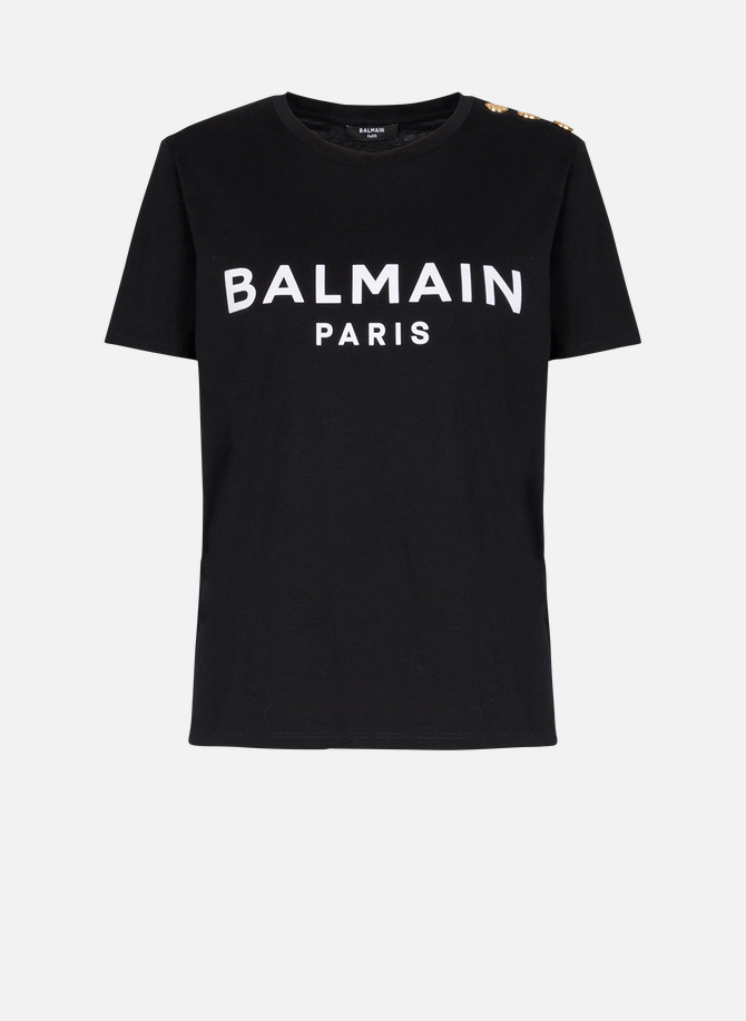 T-shirt boutonné à logo imprimé BALMAIN