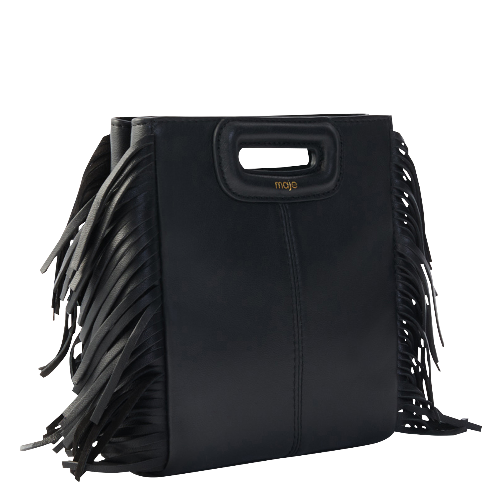 Petit sac bandoulière à franges en cuir m mini Noir Maje Femme