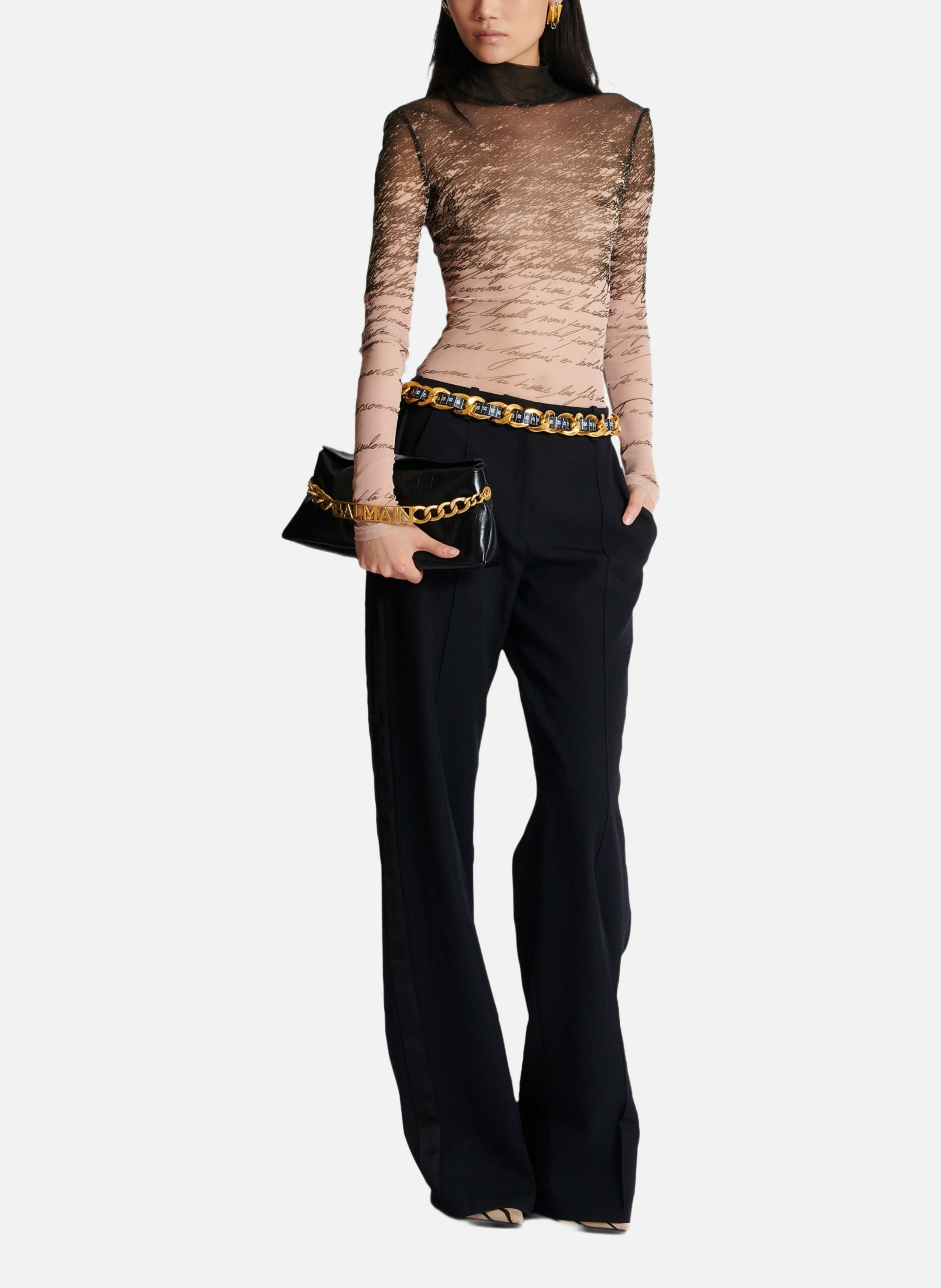 Top à manches longues imprimé « lettre d'amour » BALMAIN Marron