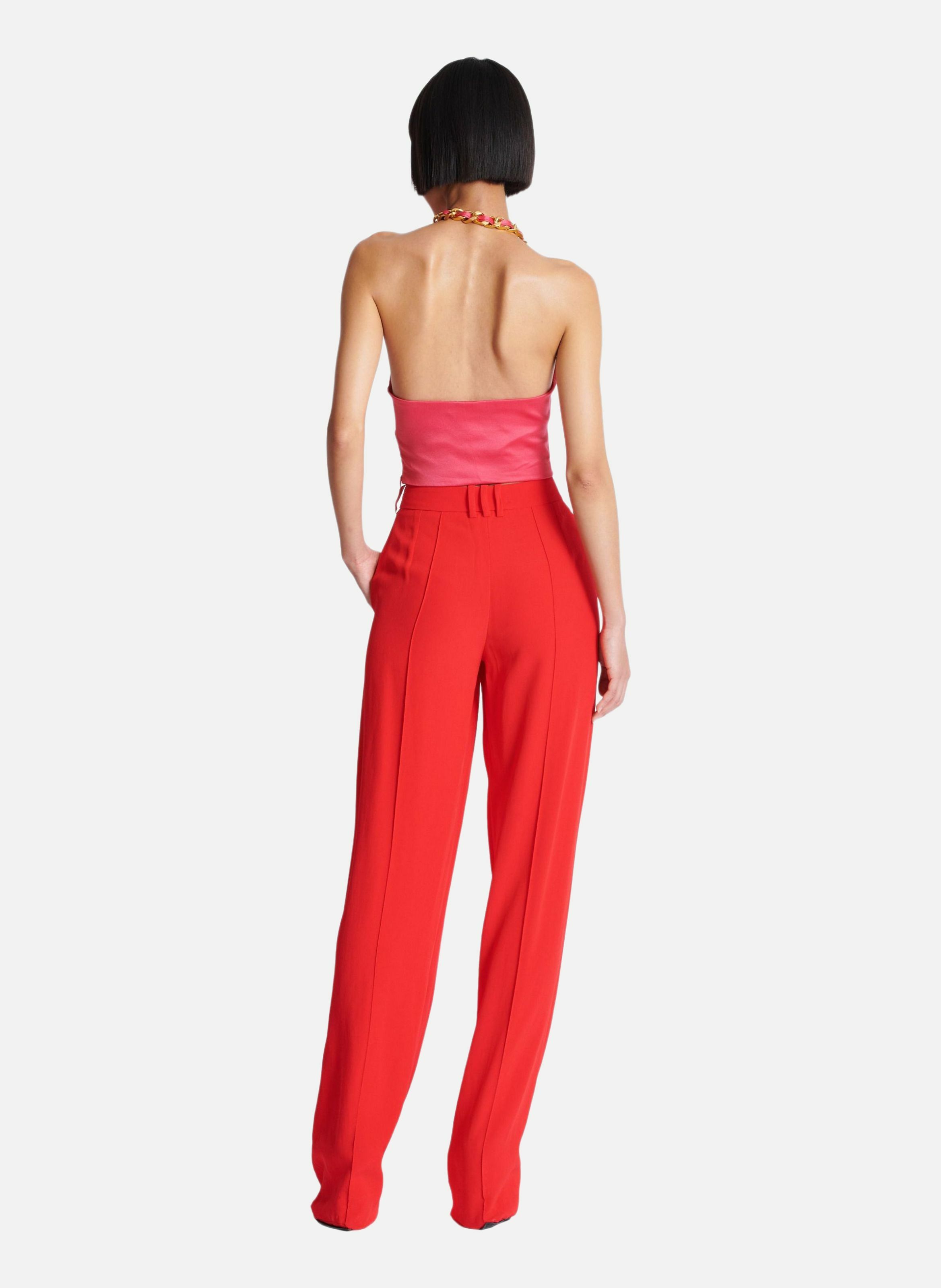 Top dos-nu drapé en soie BALMAIN Rose