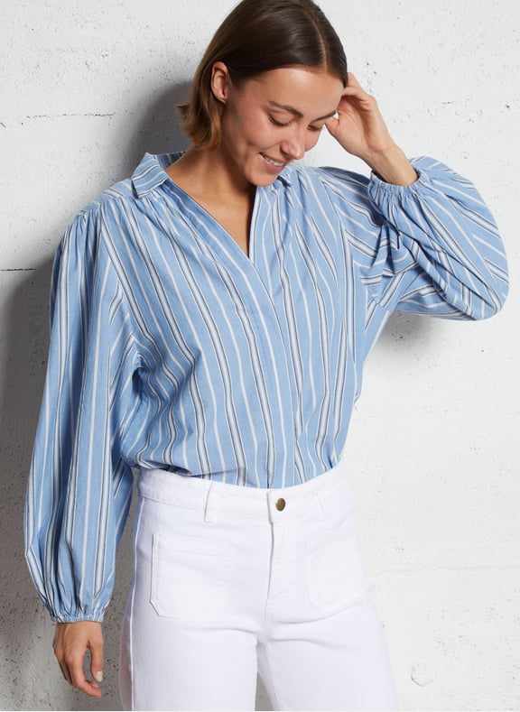 Chemise droite en coton rayé philadelphie Bleu by MAISON 123 MAISON 123 Chemise droite en coton rayé philadelphie Bleu