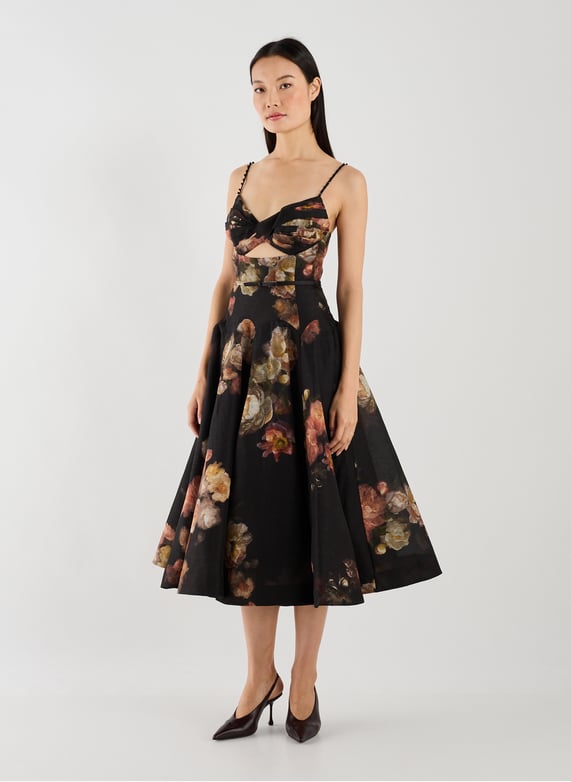 Floral midi dress in linen and silk | Multicolour by ZIMMERMANN Floral midi dress in linen and silk Multicolour