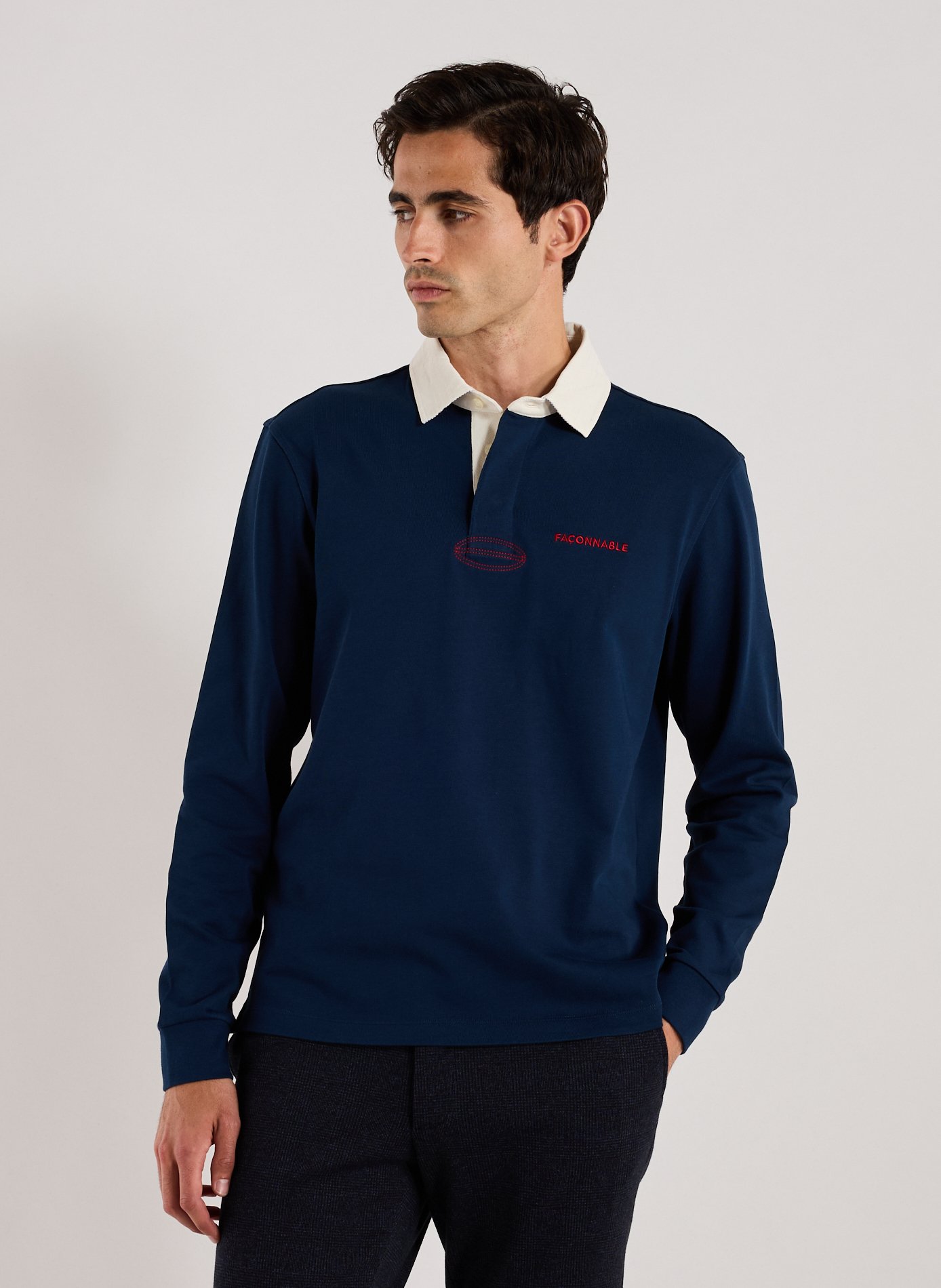 FACONNABLE Polo à manches longues en coton Bleu