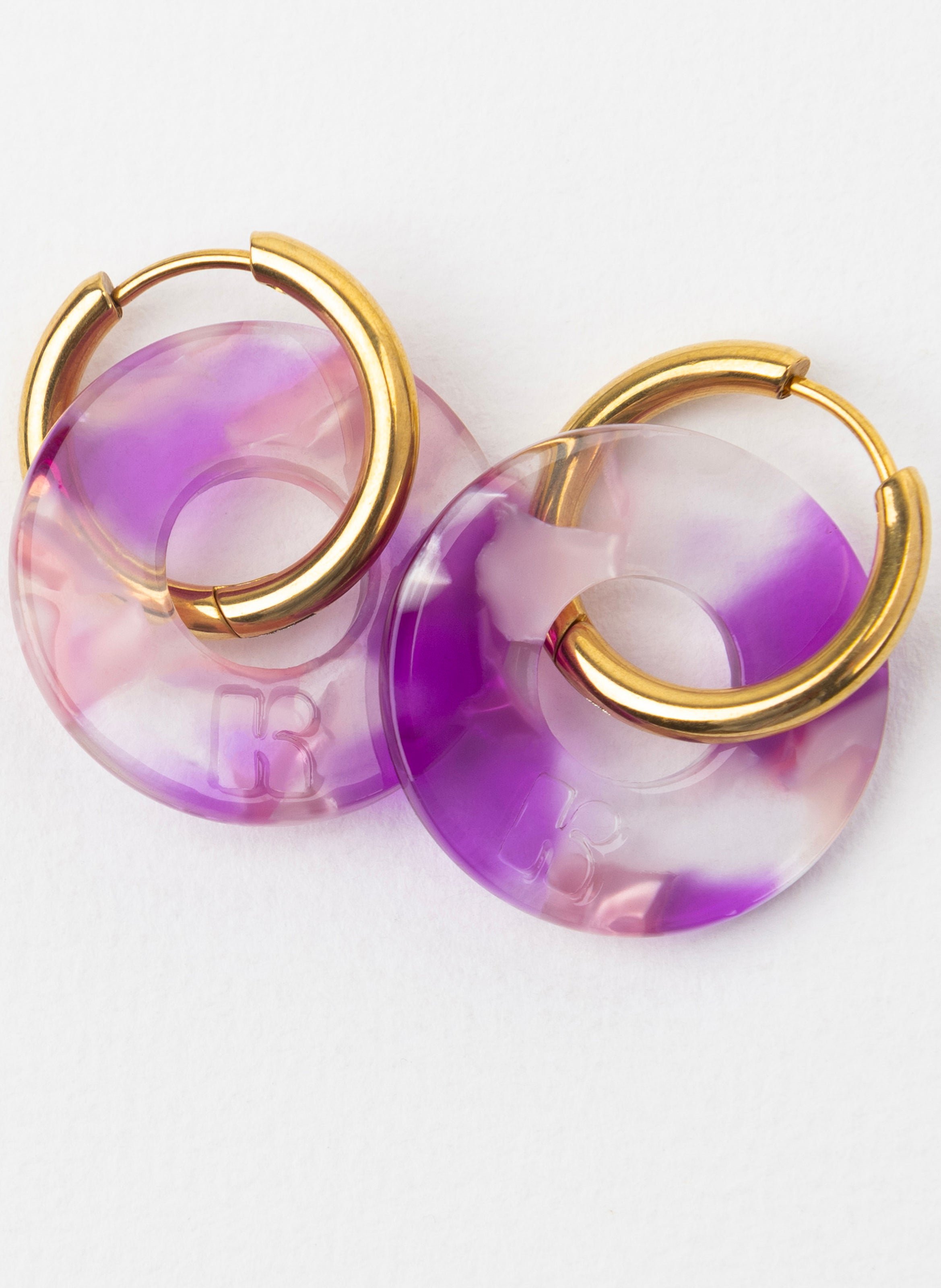 Boucles d'oreilles donuts avec anneaux en acier inoxydable doré KURAGE GINZA Rose