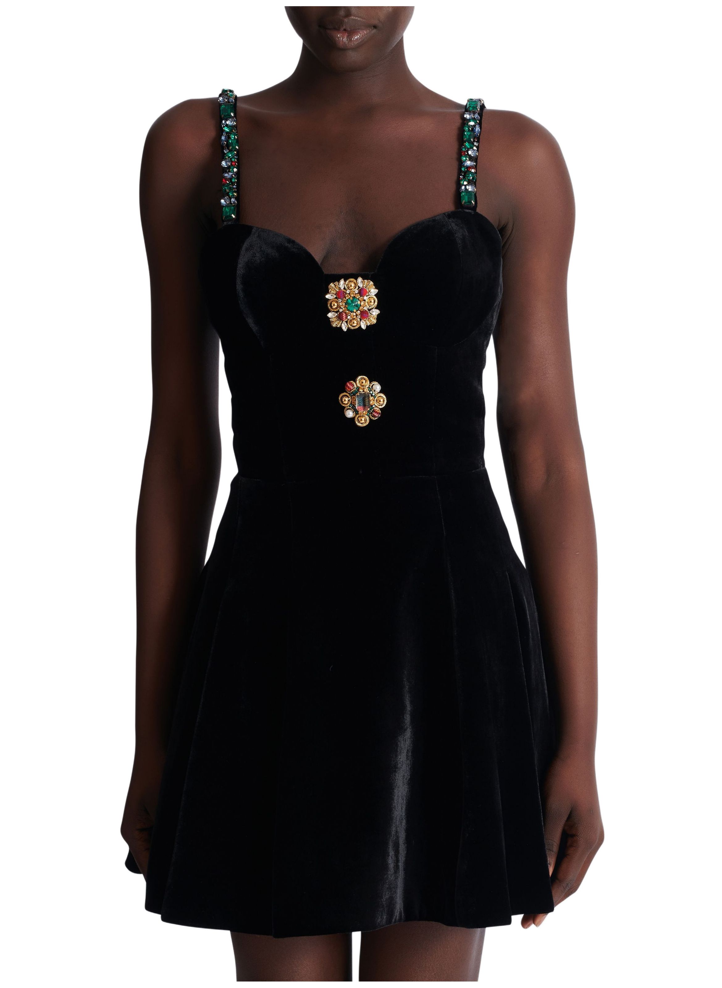 Robe à bretelles en velours avec détail bijou BALMAIN Noir