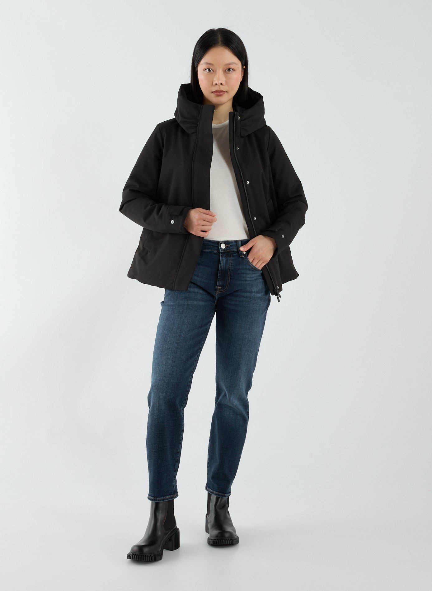 Short jacket with hood and high collar SAVE THE DUCK Black