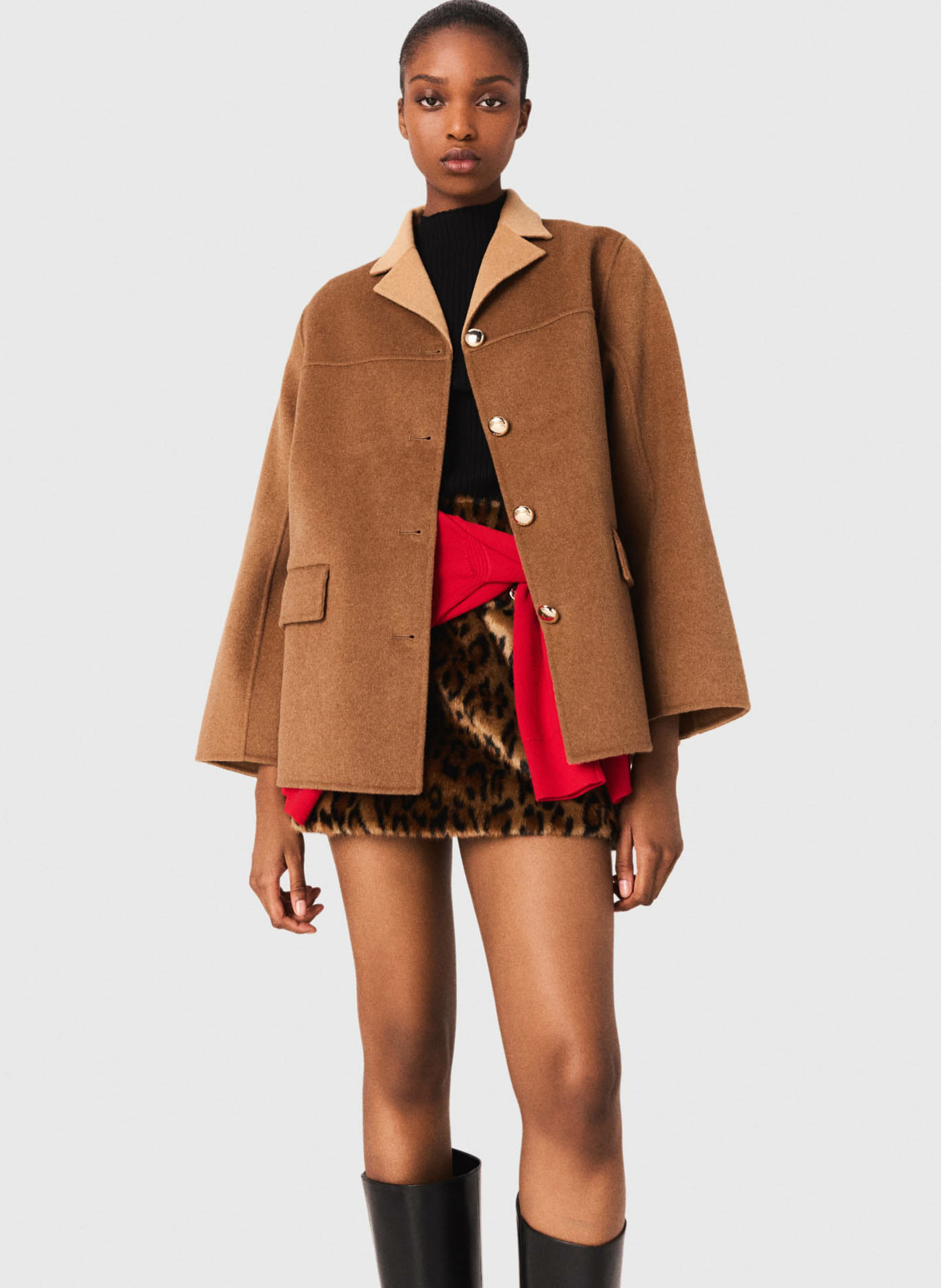 Manteau col taille en laine mélangée MAJE Beige